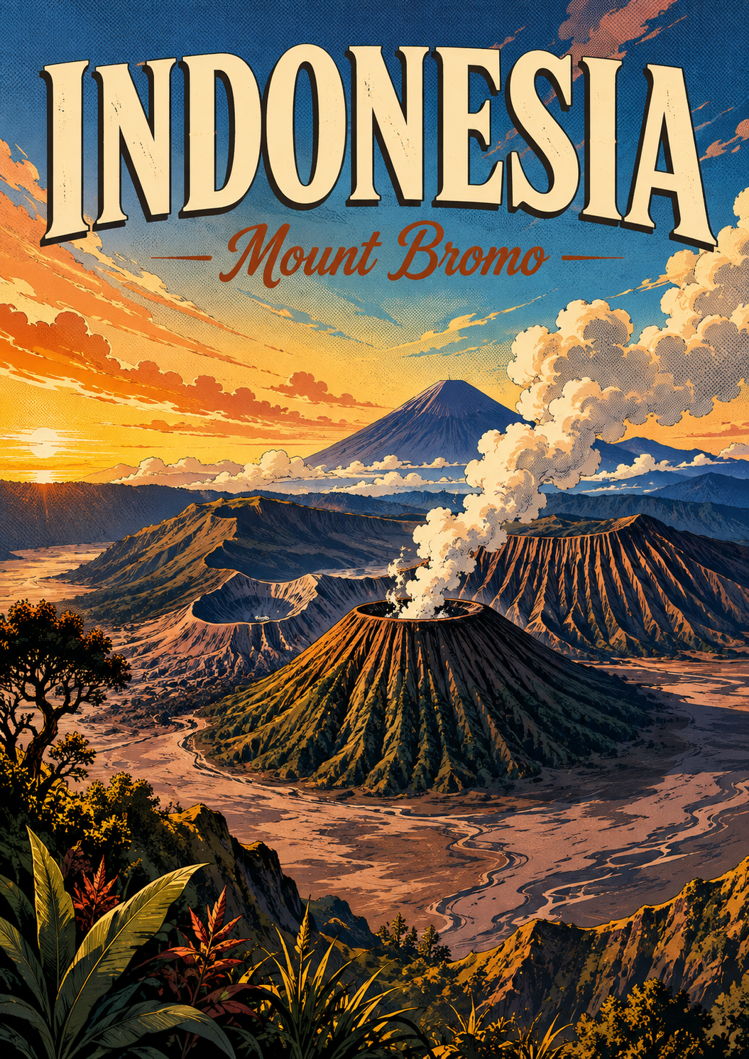Poster Alam Ilustrasi Komik Gunung Bromo Indonesia poster design preview