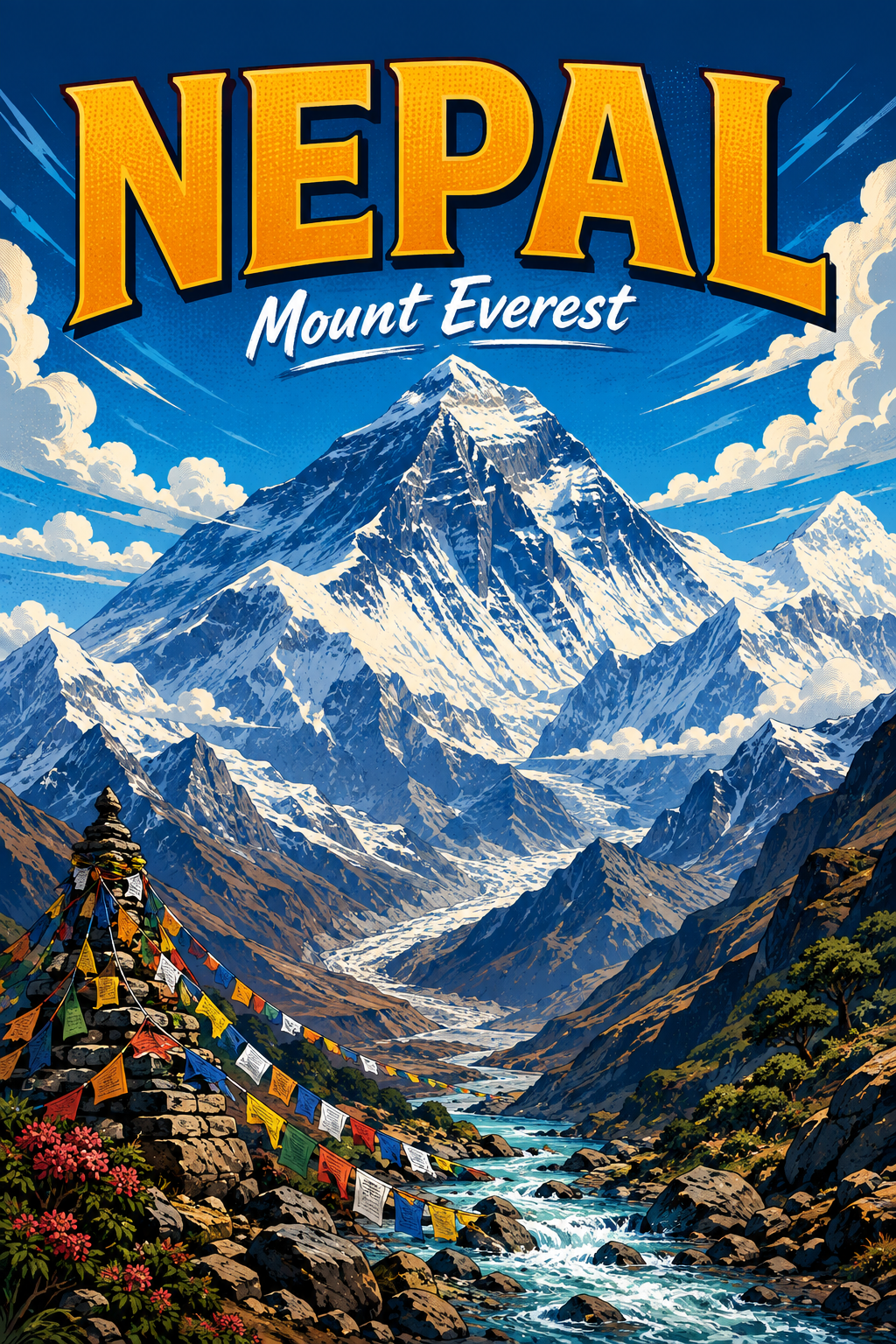 Poster Alam Ilustrasi Komik Gunung Everest Nepal poster design preview