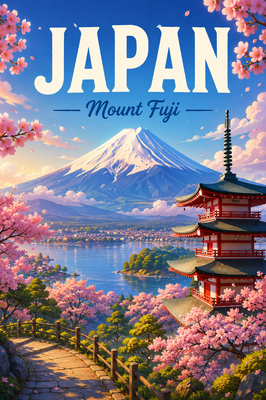 Mount Fuji Japan Cinematic 3D Cartoon Nature Poster poster design preview