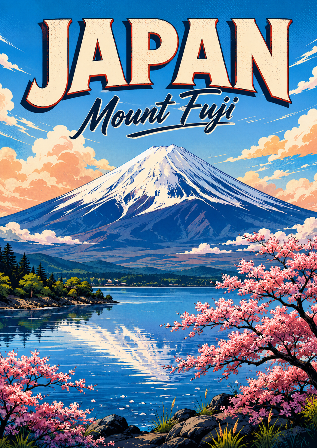 Poster Alam Ilustrasi Komik Jepang Gunung Fuji poster design preview