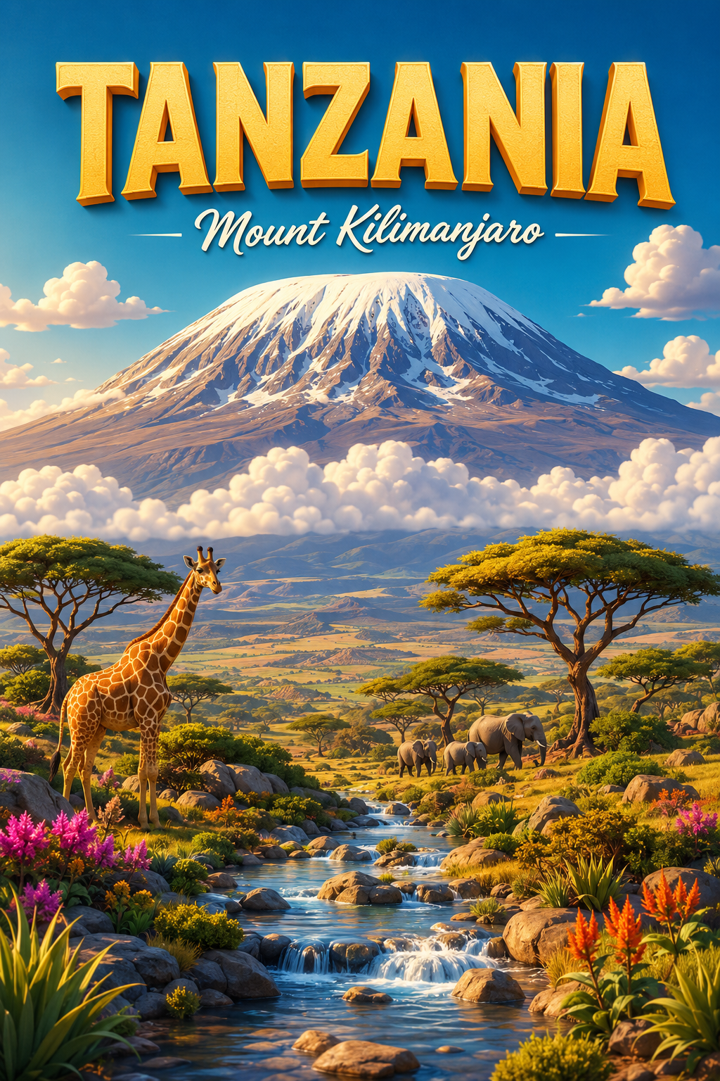 Mount Kilimanjaro Tanzania Cinematic 3D Cartoon Nature Poster poster design preview