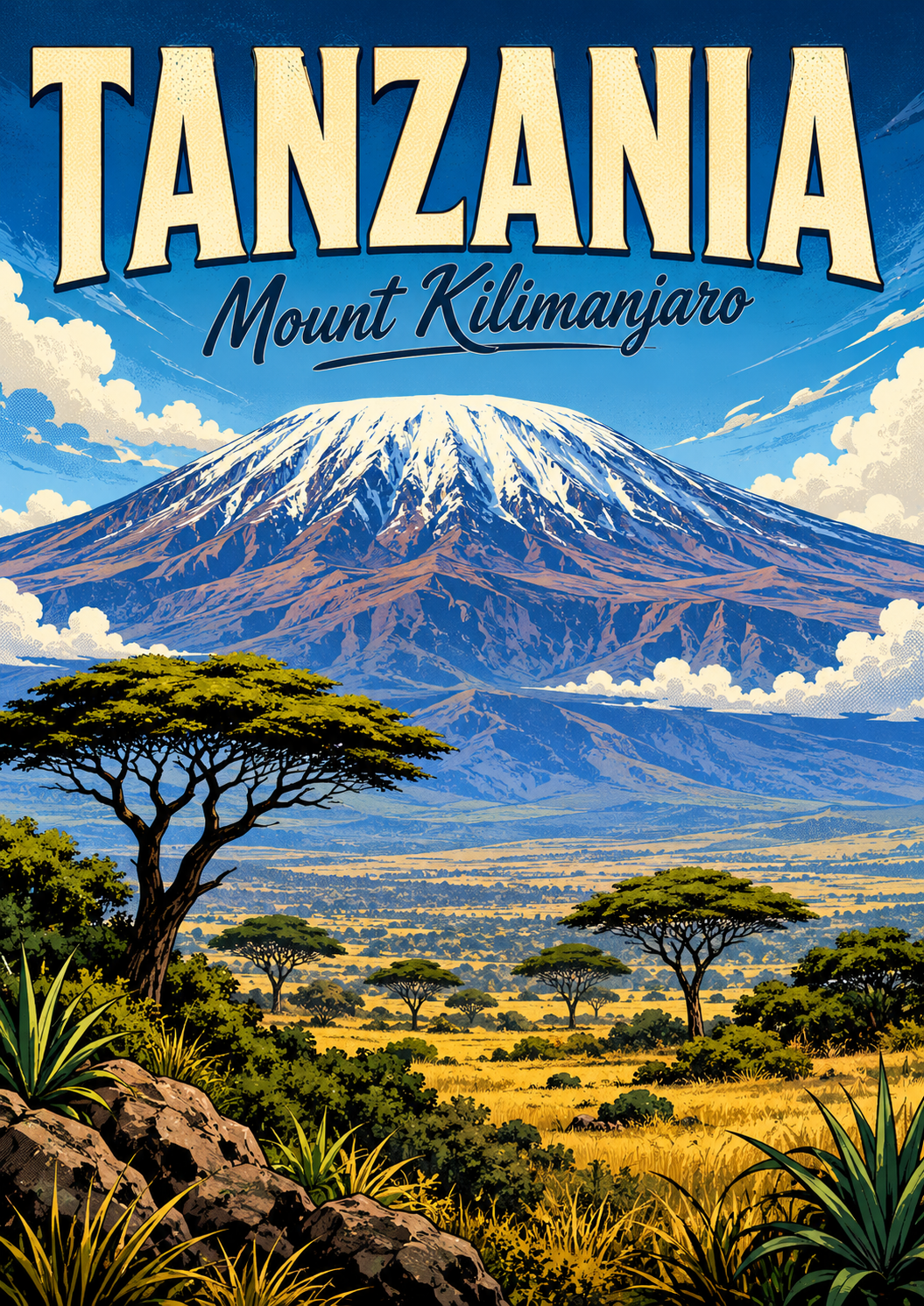 Poster Alam Ilustrasi Komik Gunung Kilimanjaro Tanzania poster design preview