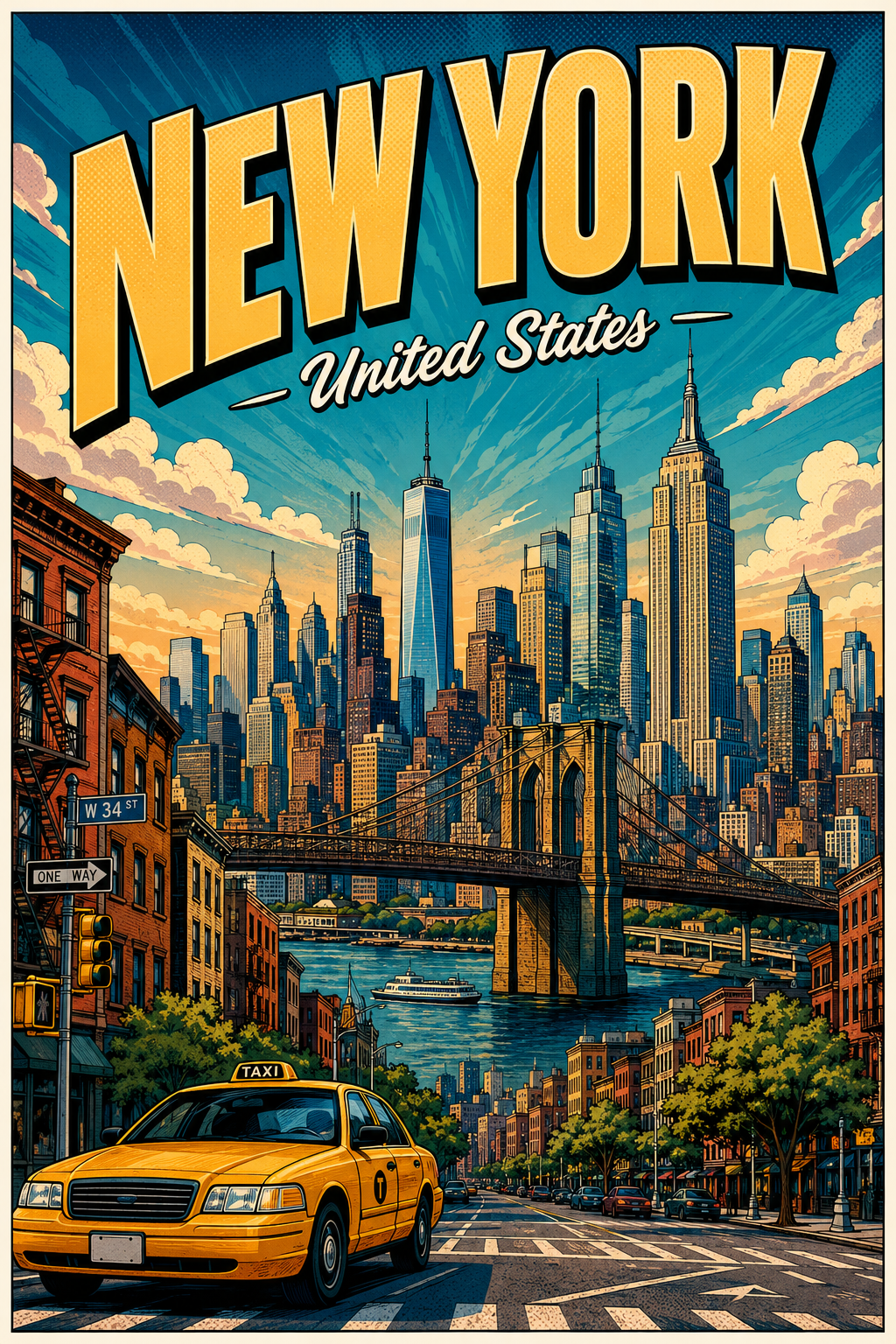 New York United States Comic Illustration City Poster poster design preview
