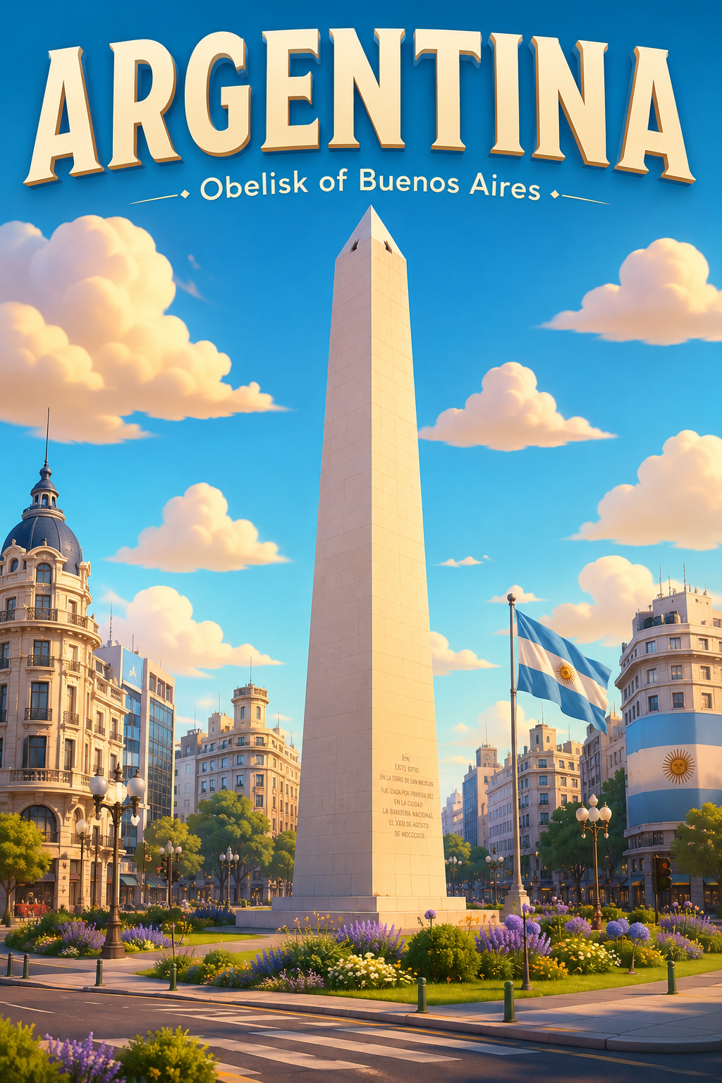 Obelisk of Buenos Aires Argentina Cinematic 3D Cartoon Travel Poster poster design preview