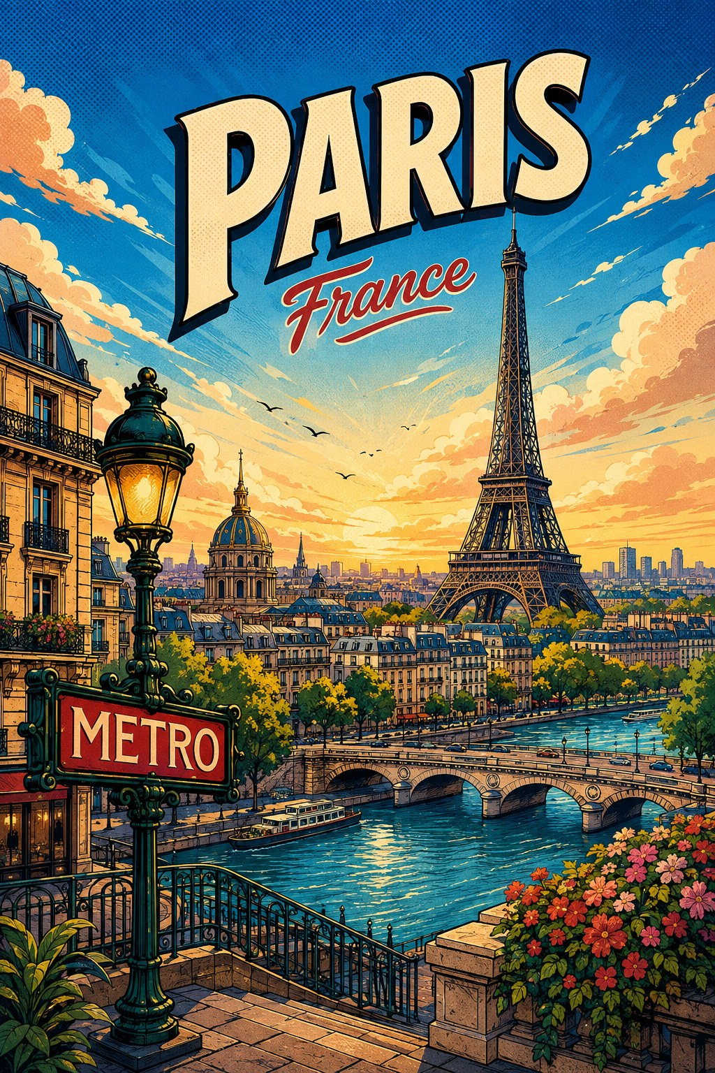 Poster Kota Ilustrasi Komik Paris Prancis poster design preview