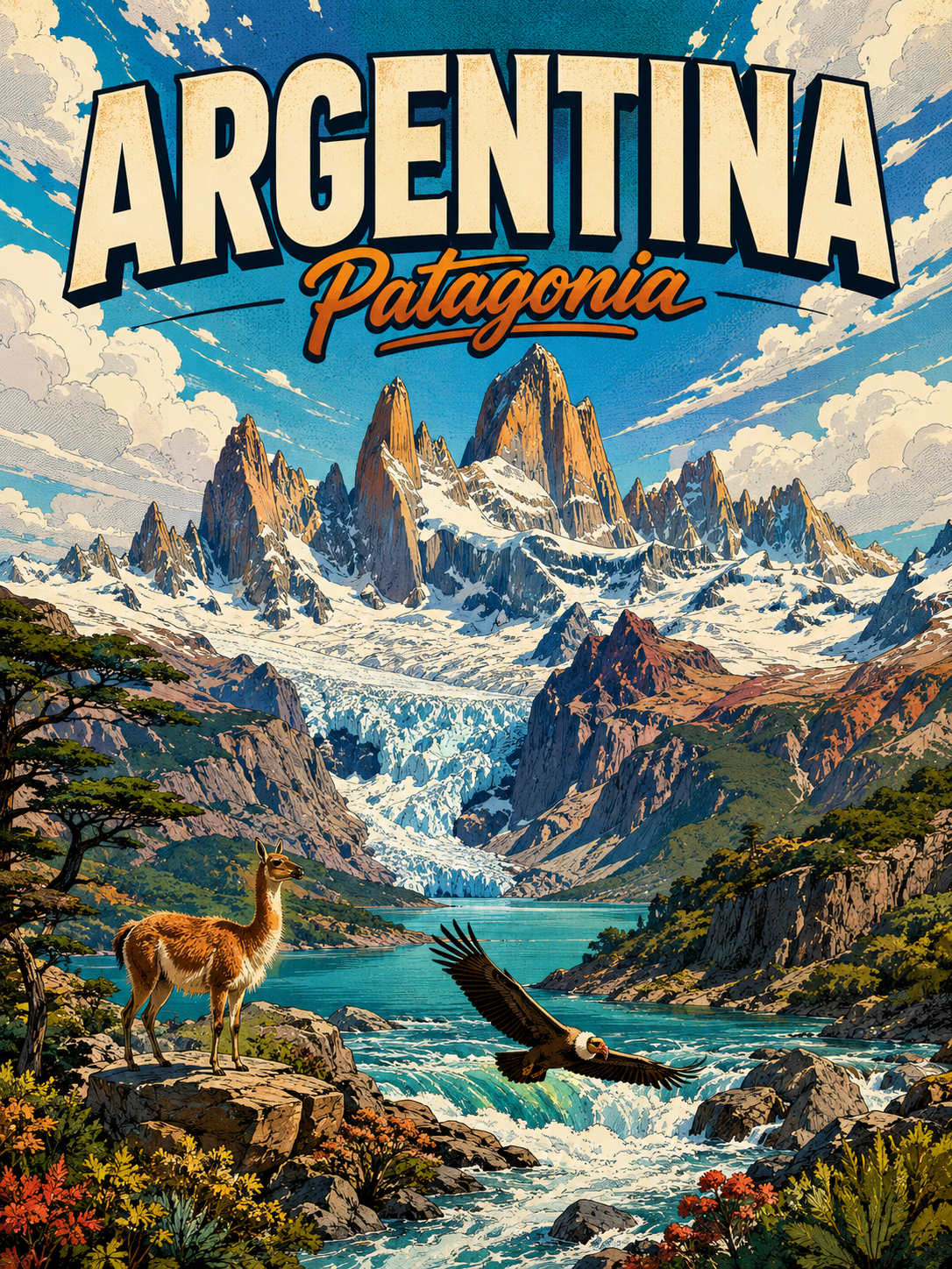 Patagonia Argentina Comic Illustration Nature Poster poster design preview