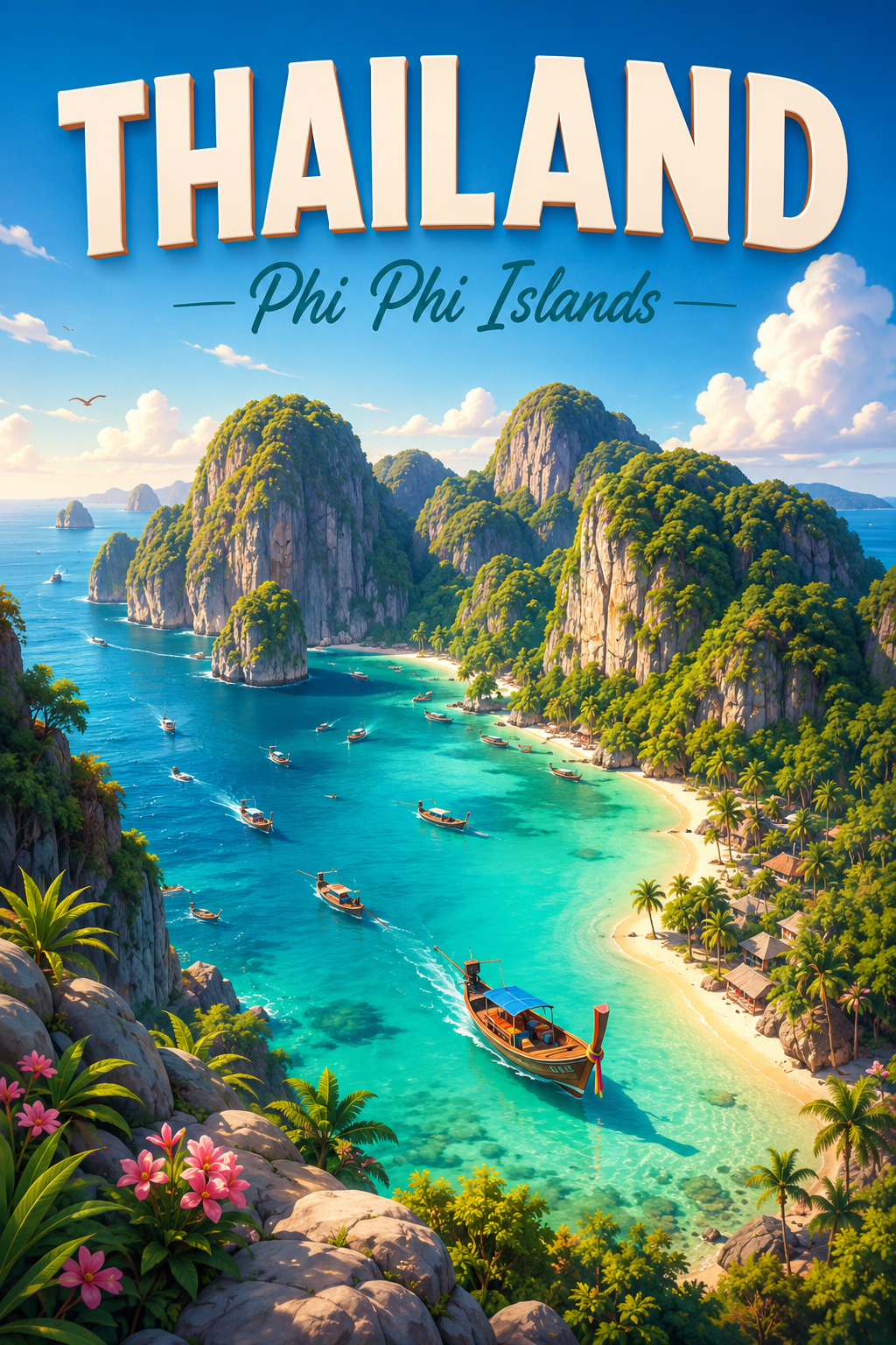 Phi Phi Islands Thailand Cinematic 3D Cartoon Nature Poster poster design preview