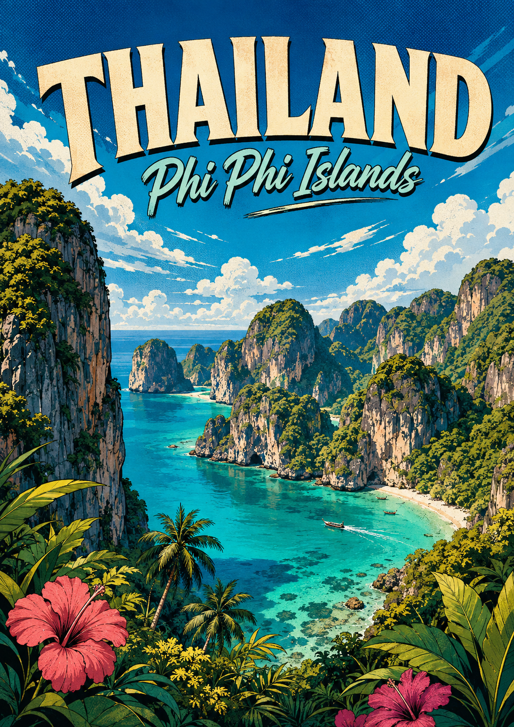 Poster Alam Ilustrasi Komik Kepulauan Phi Phi Thailand poster design preview