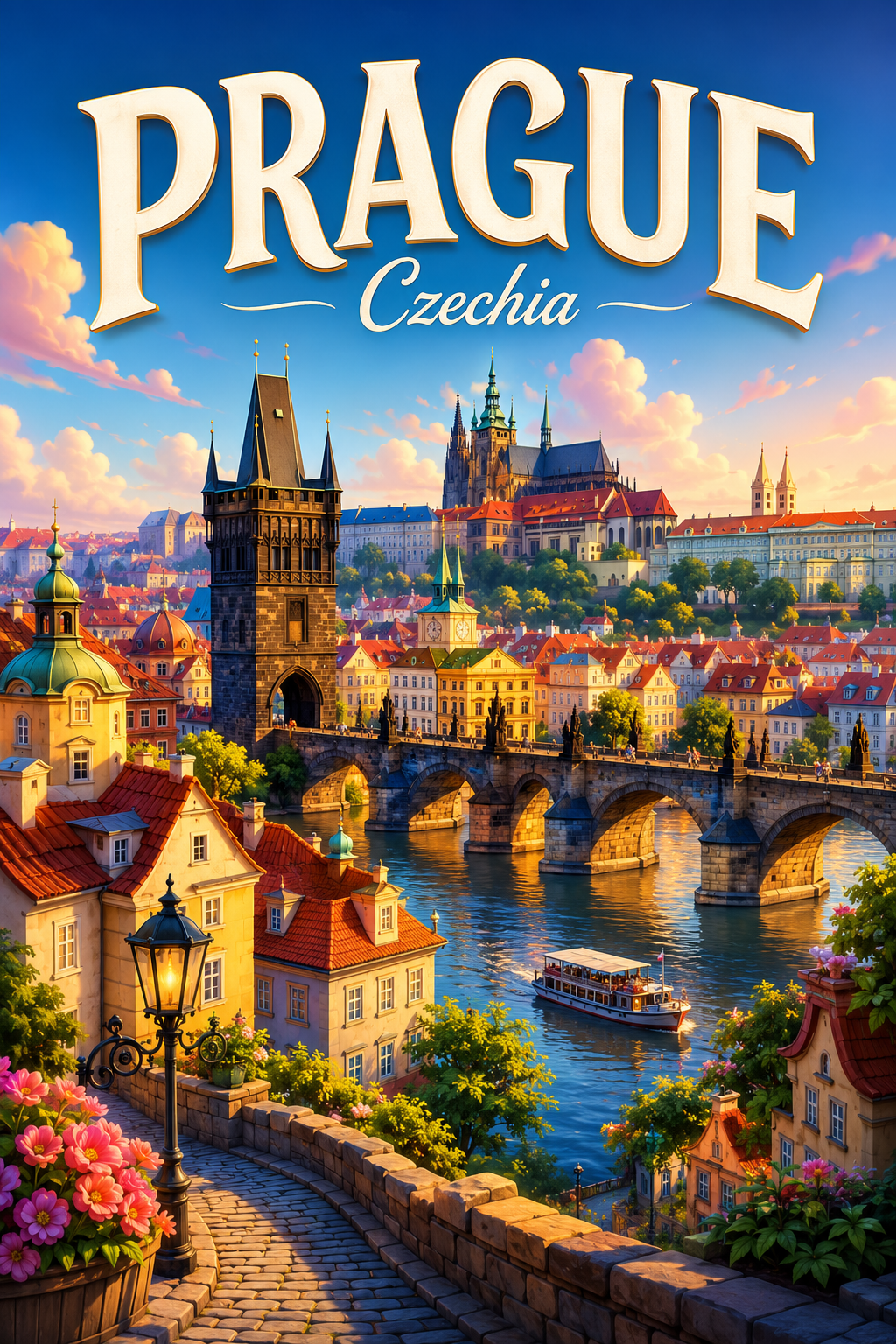 Prague Czechia Cinematic 3D Cartoon City Poster poster design preview