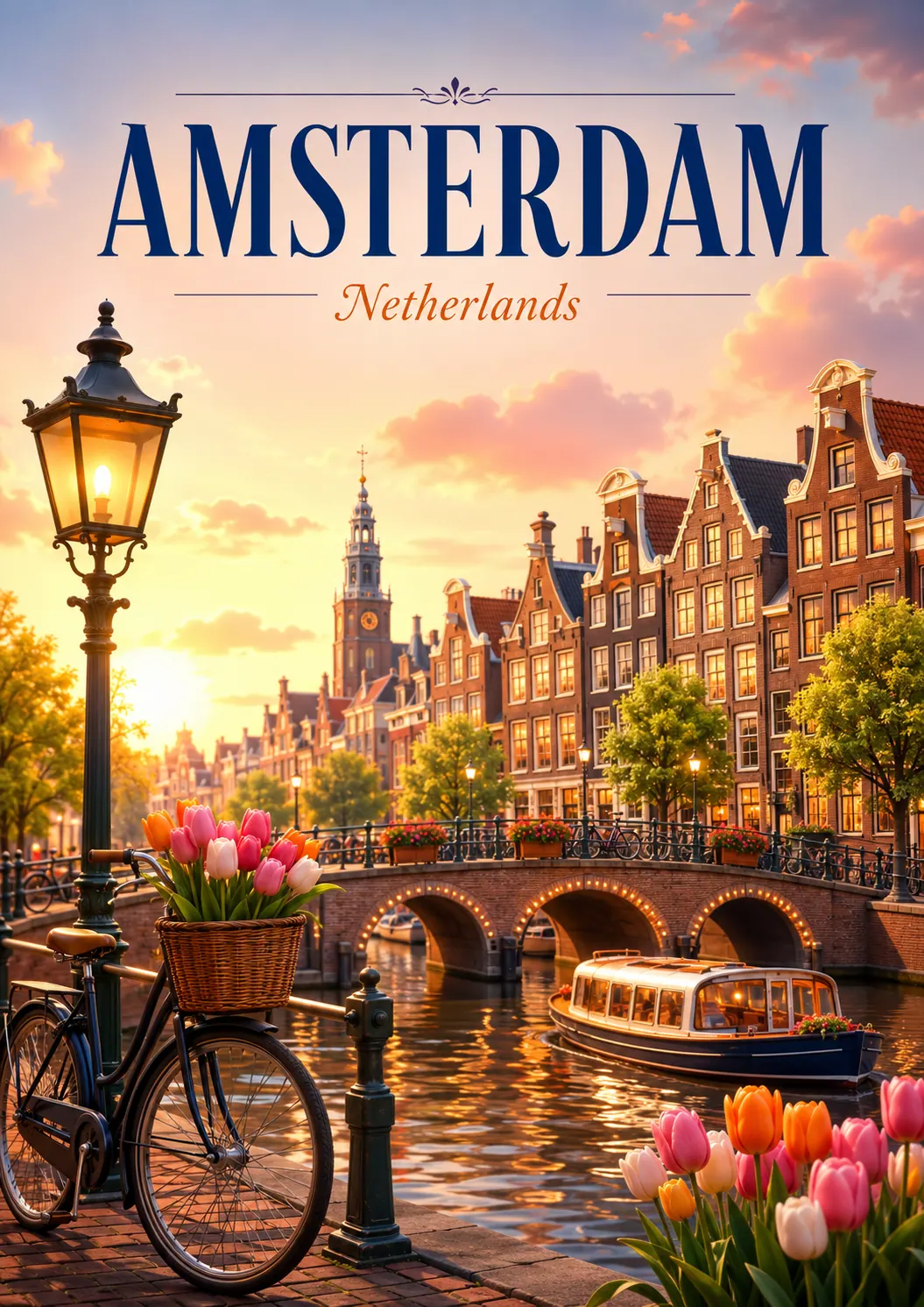 Amsterdam Netherlands Cinematic 3D Cartoon City Poster printable poster preview