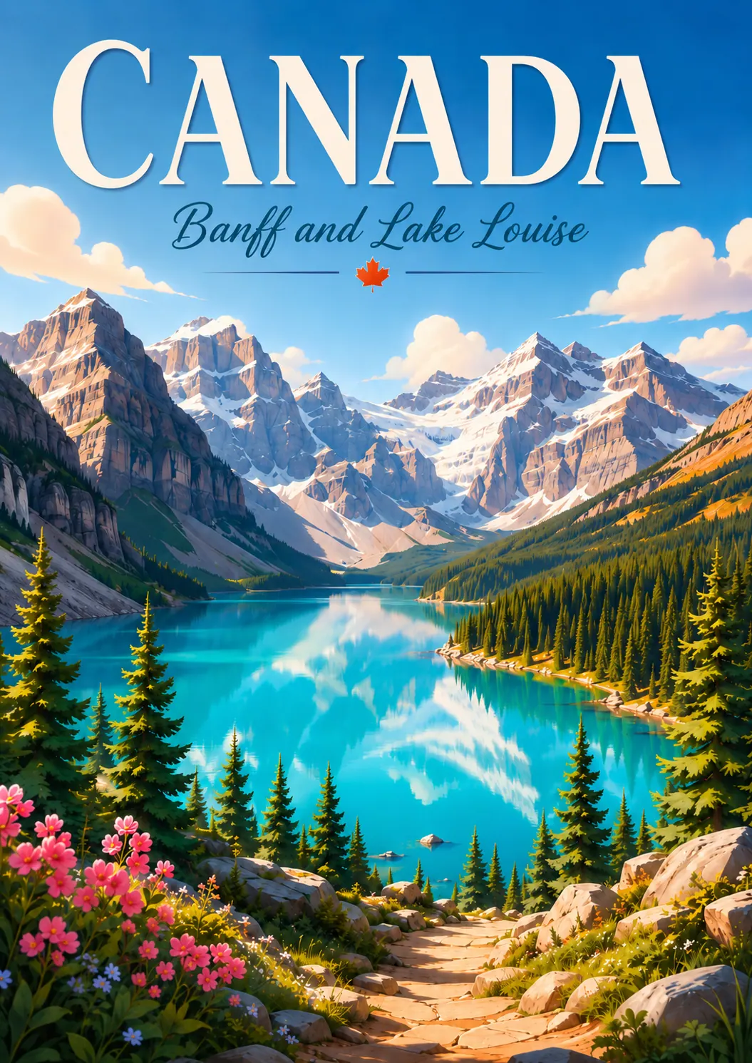 Banff and Lake Louise Canada Cinematic 3D Cartoon Nature Poster printable poster preview