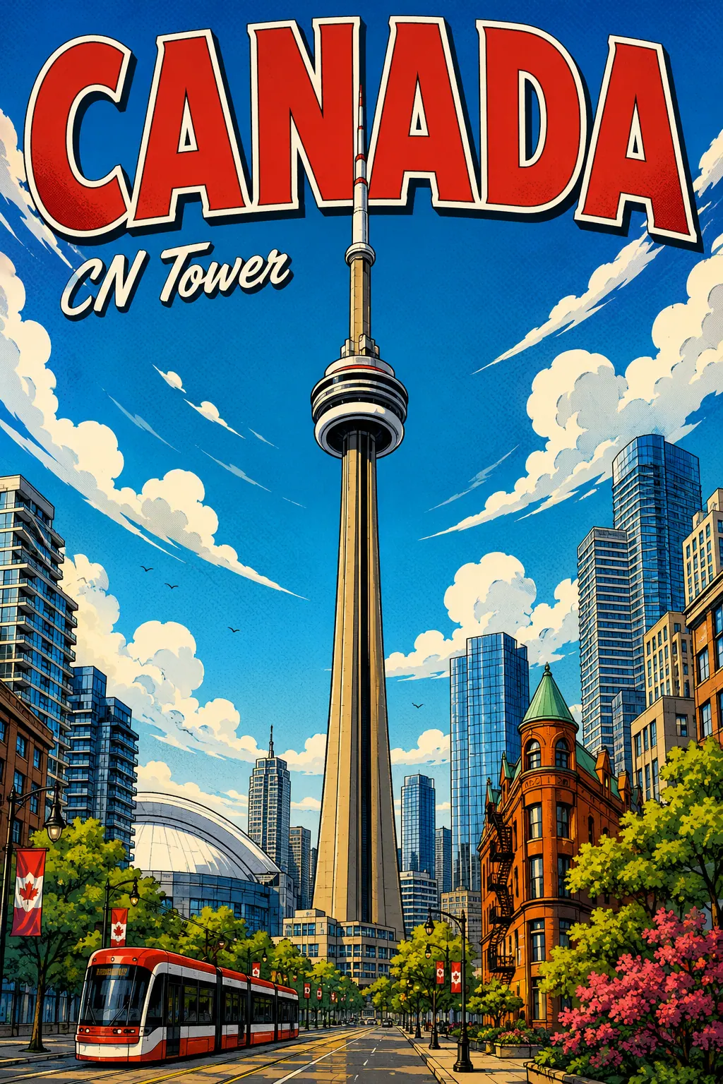 Druckvorschau für CN Tower Canada Comic Illustration Reiseposter