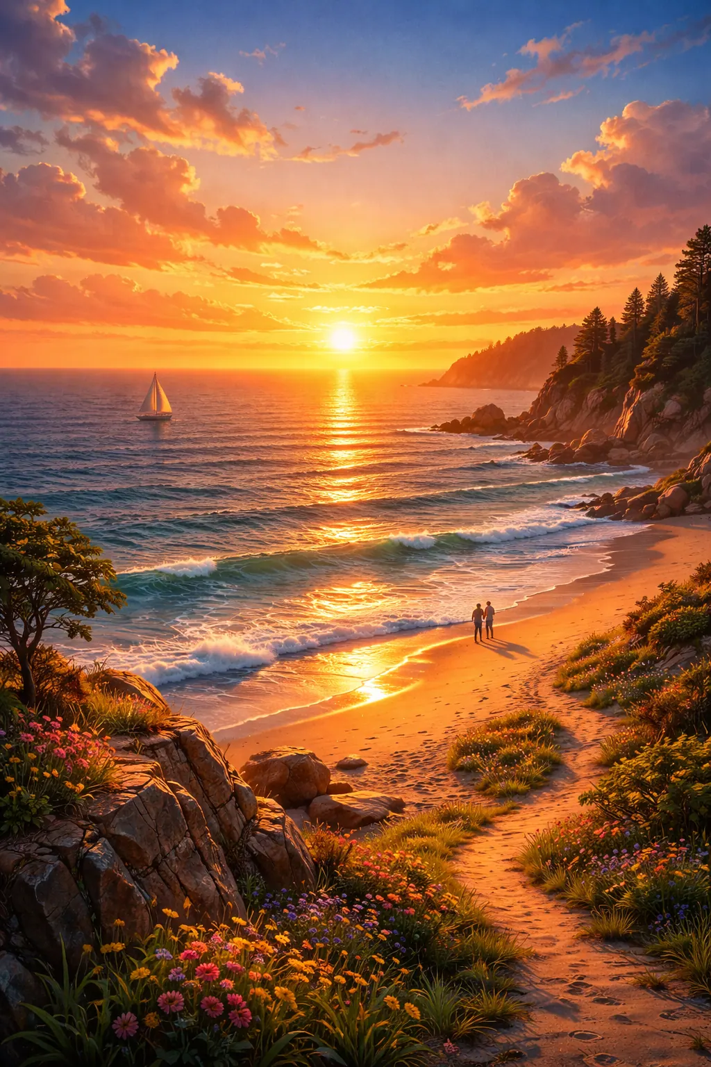 Aperçu imprimable de Art mural avec lever de soleil côtier