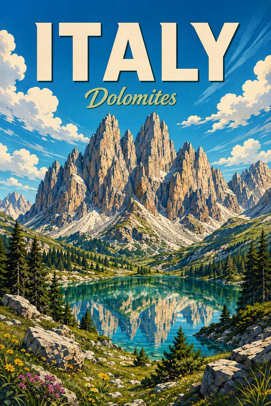 Druckvorschau für Dolomiten Italien Comic Illustration Natur Poster