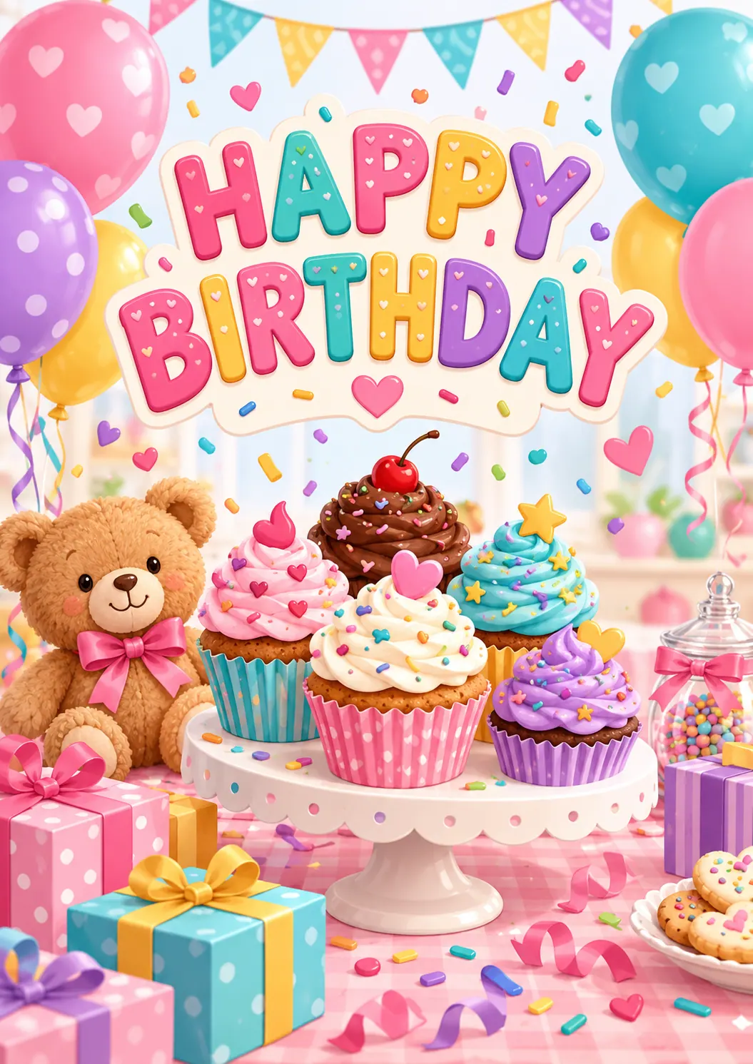 Happy Birthday Cupcake Party Kids Birthday Poster printable poster preview