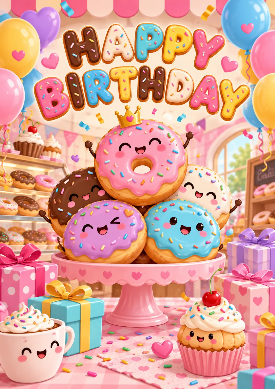 Aperçu imprimable de Affiche d’anniversaire pour enfants : fête des donuts