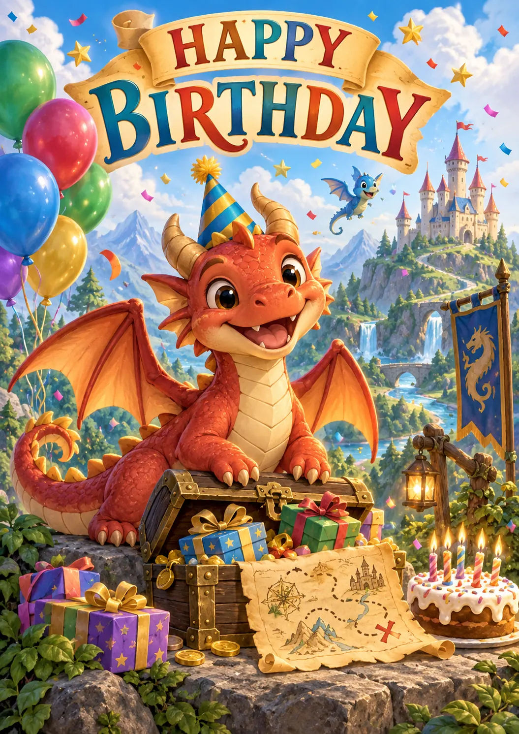 Happy Birthday Dragon Adventure Kids Birthday Poster printable poster preview