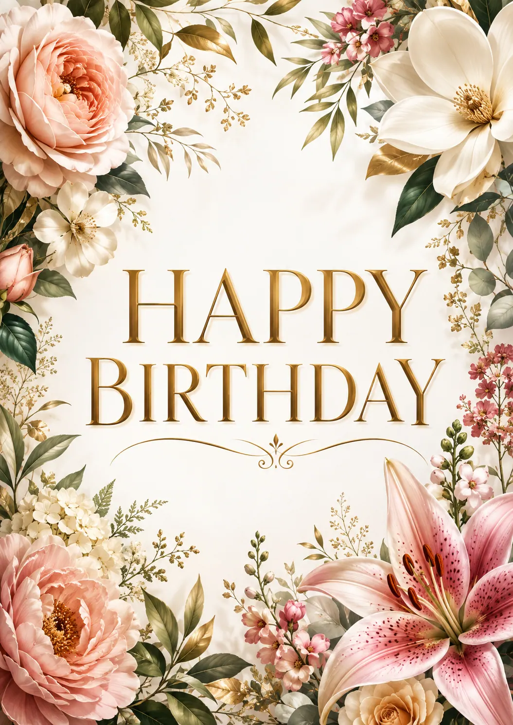 Druckvorschau für Alles Gute zum Geburtstag, elegantes Blumen-Geburtstagsposter für Erwachsene