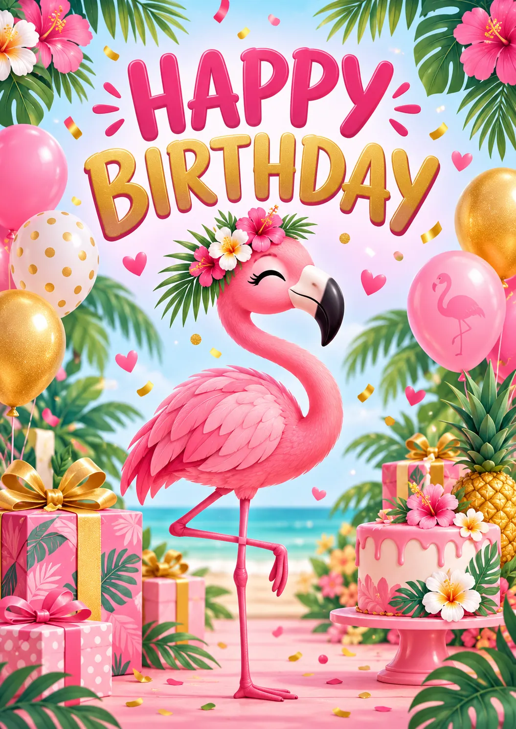 Happy Birthday Flamingo Kids Birthday Poster printable poster preview
