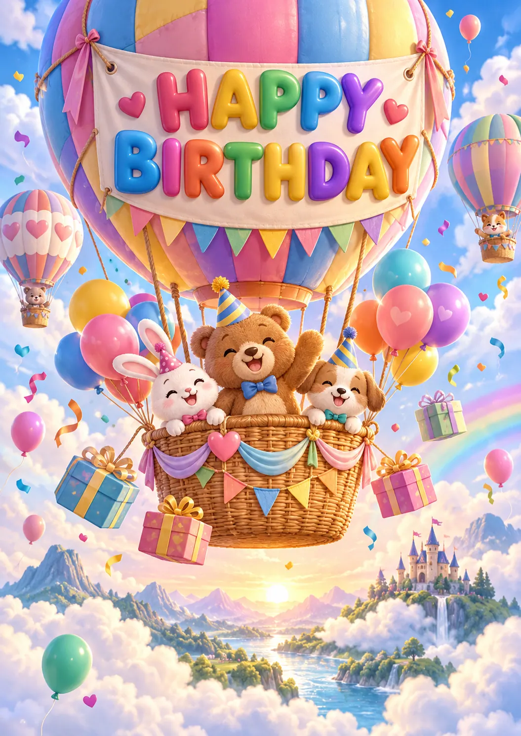 Vista previa imprimible de Póster infantil de cumpleaños de globo aerostático