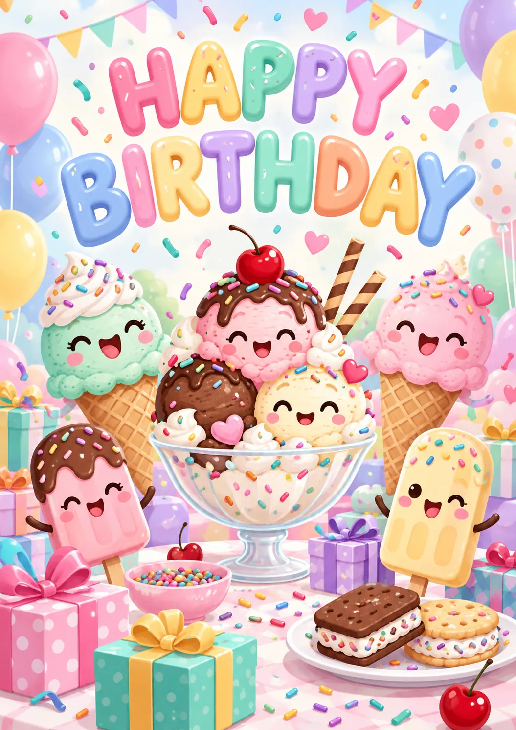 Happy Birthday Ice Cream Party Kids Birthday Poster printable poster preview