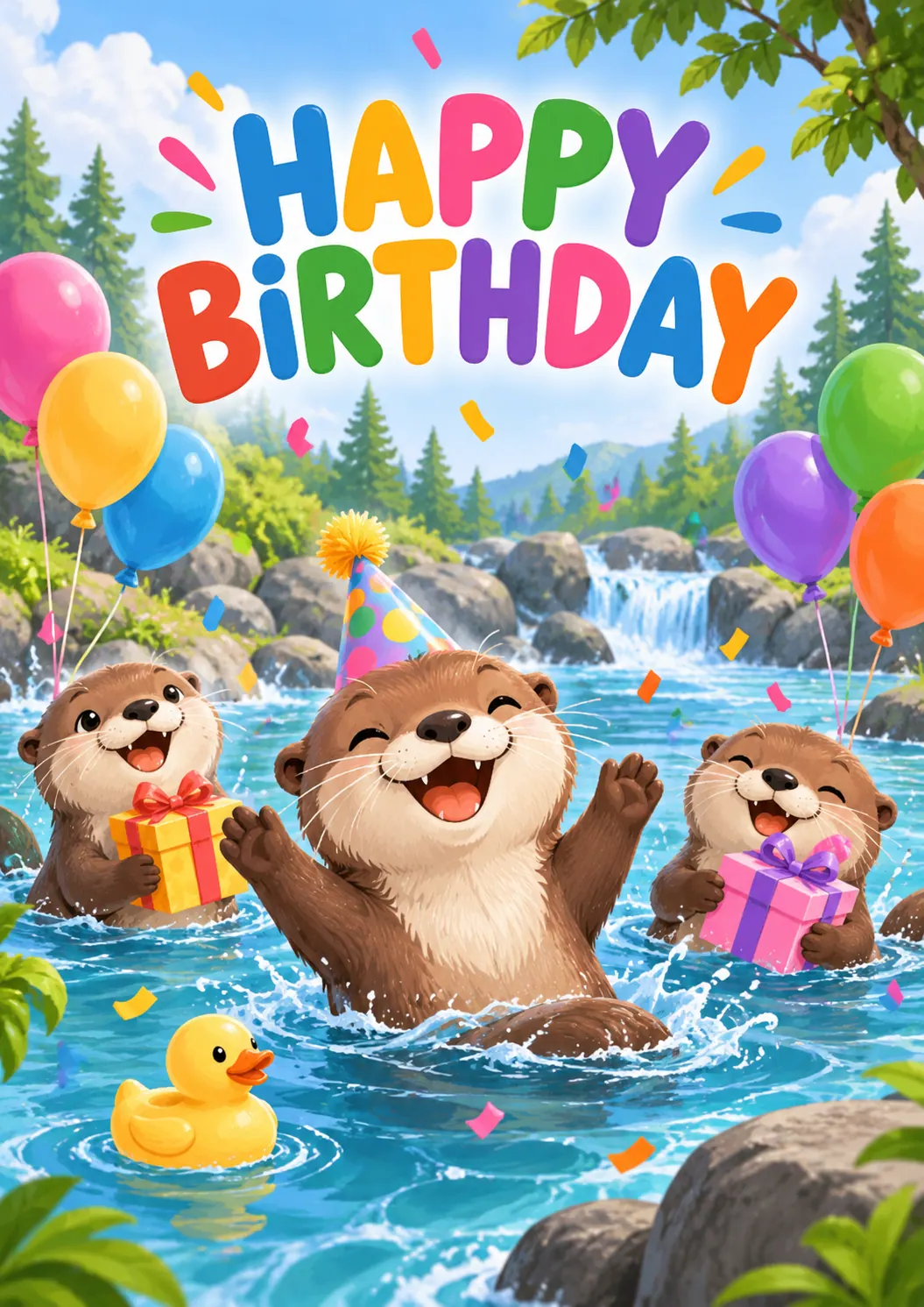 Happy Birthday Otter Kids Birthday Poster printable poster preview