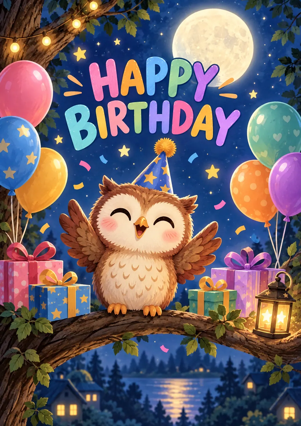Happy Birthday Owl Kids Birthday Poster printable poster preview