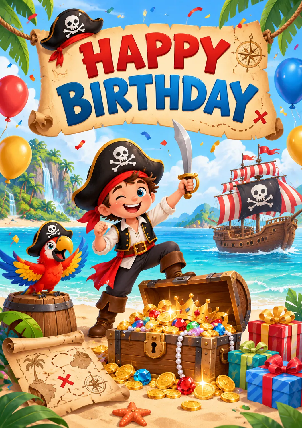 Happy Birthday Pirate Treasure Kids Birthday Poster printable poster preview