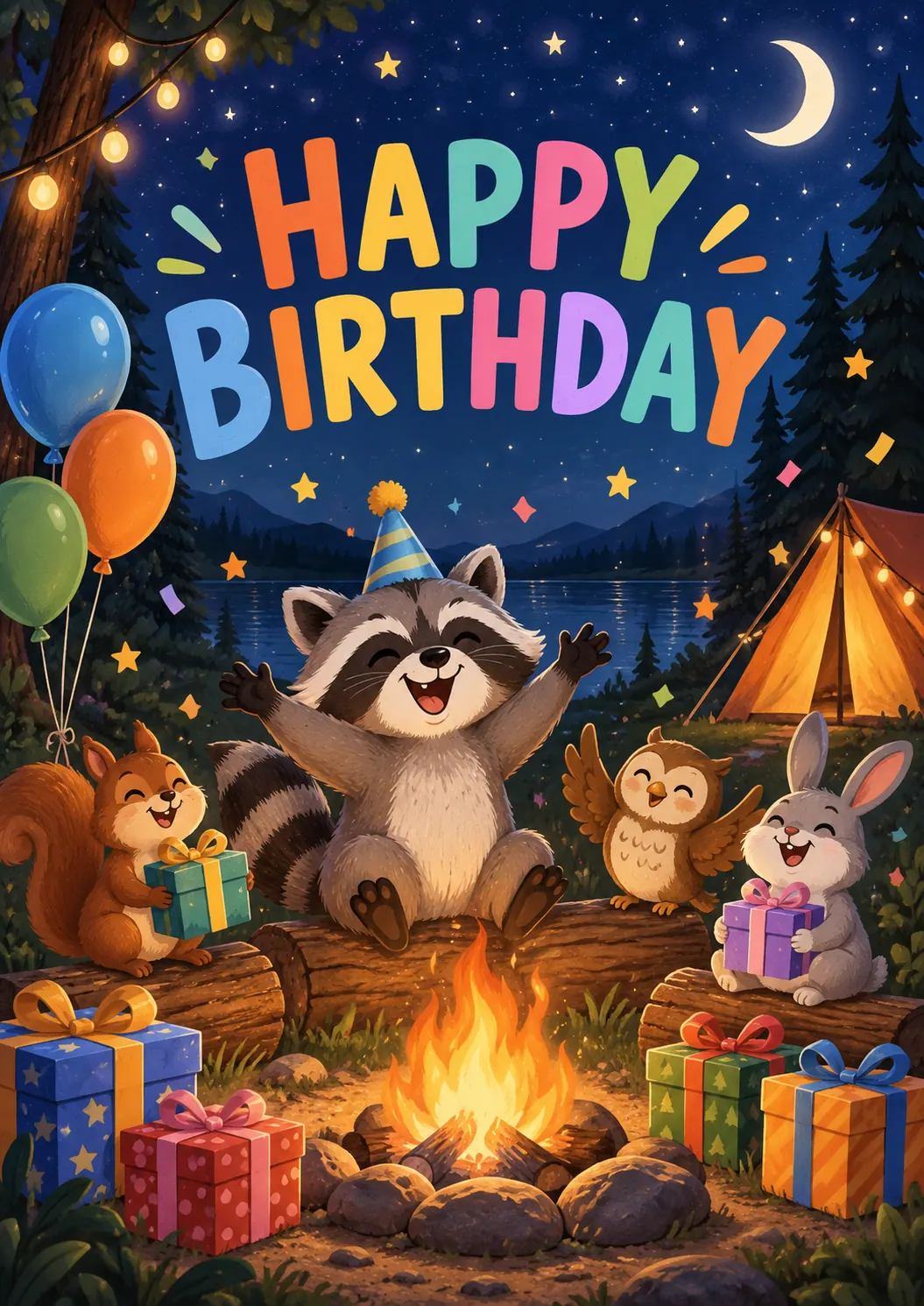 Happy Birthday Raccoon Kids Birthday Poster printable poster preview