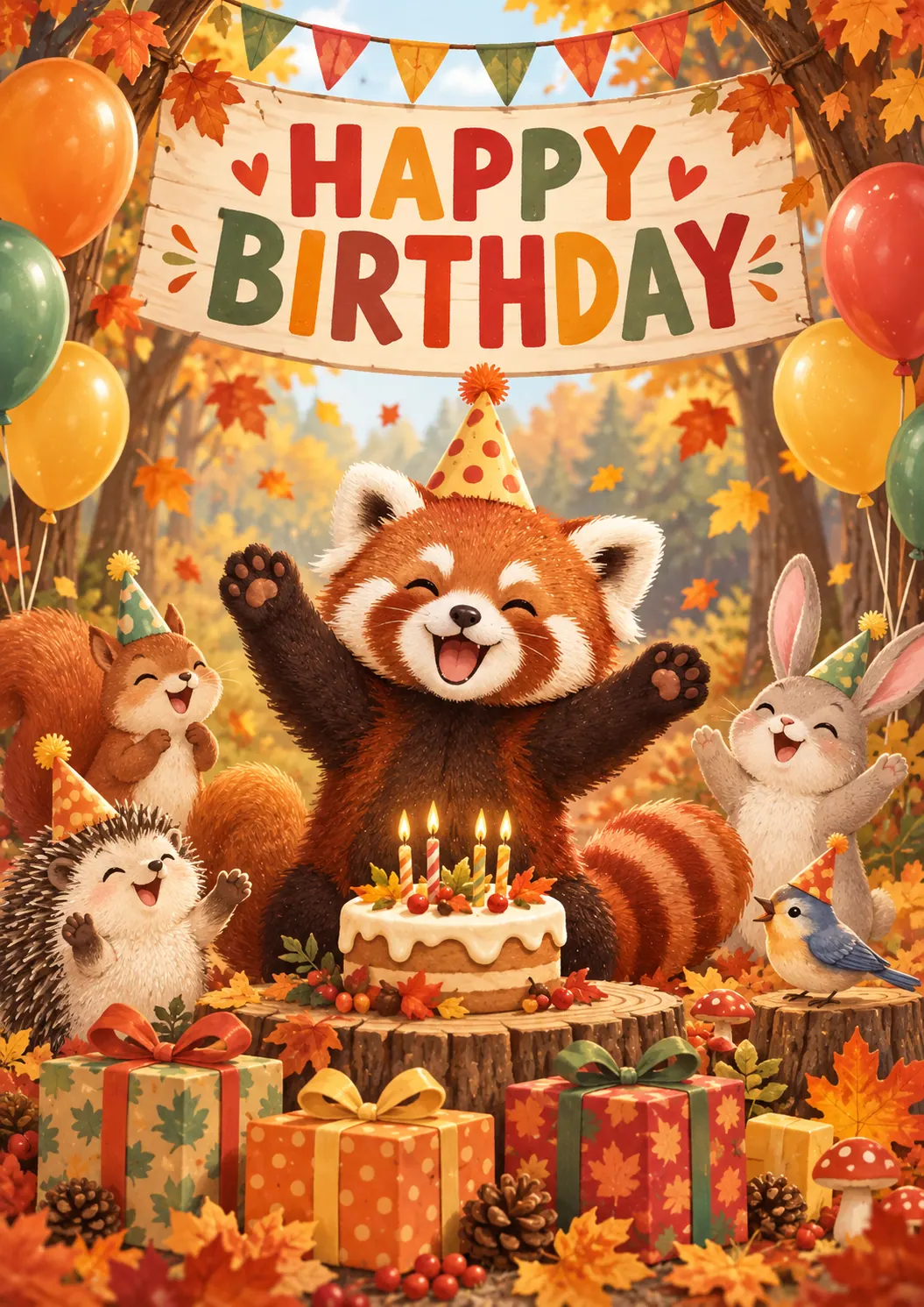 Happy Birthday Red Panda Kids Birthday Poster printable poster preview