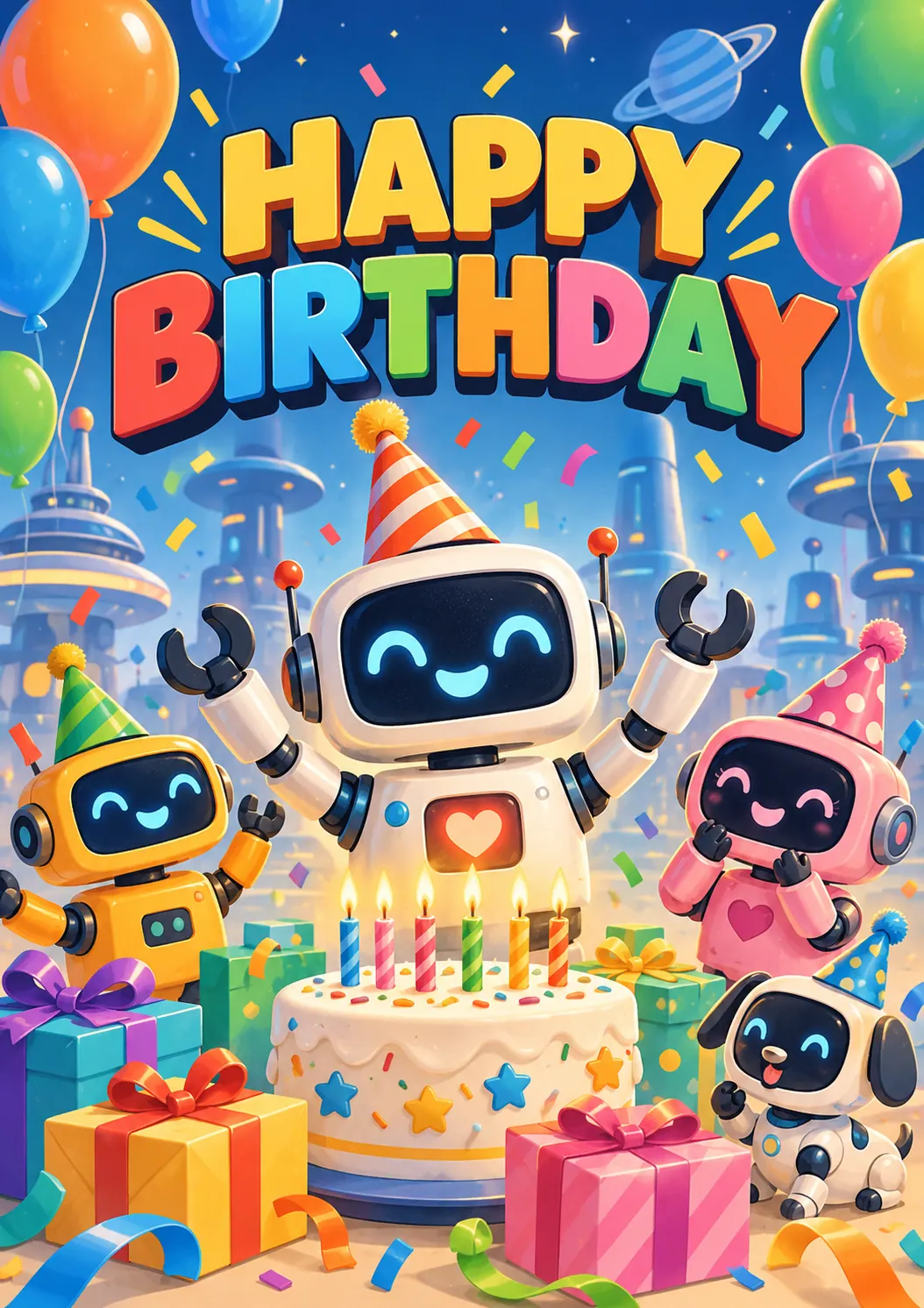 Happy Birthday Robot Party Kids Birthday Poster printable poster preview