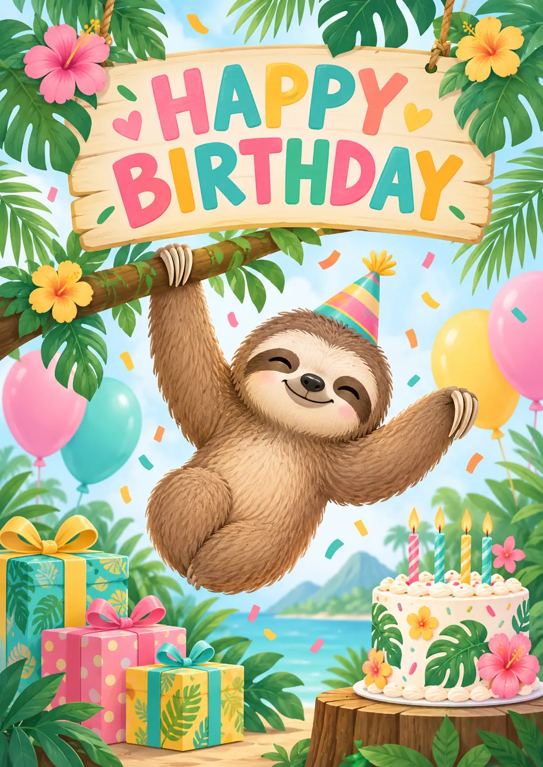 Happy Birthday Sloth Kids Birthday Poster printable poster preview