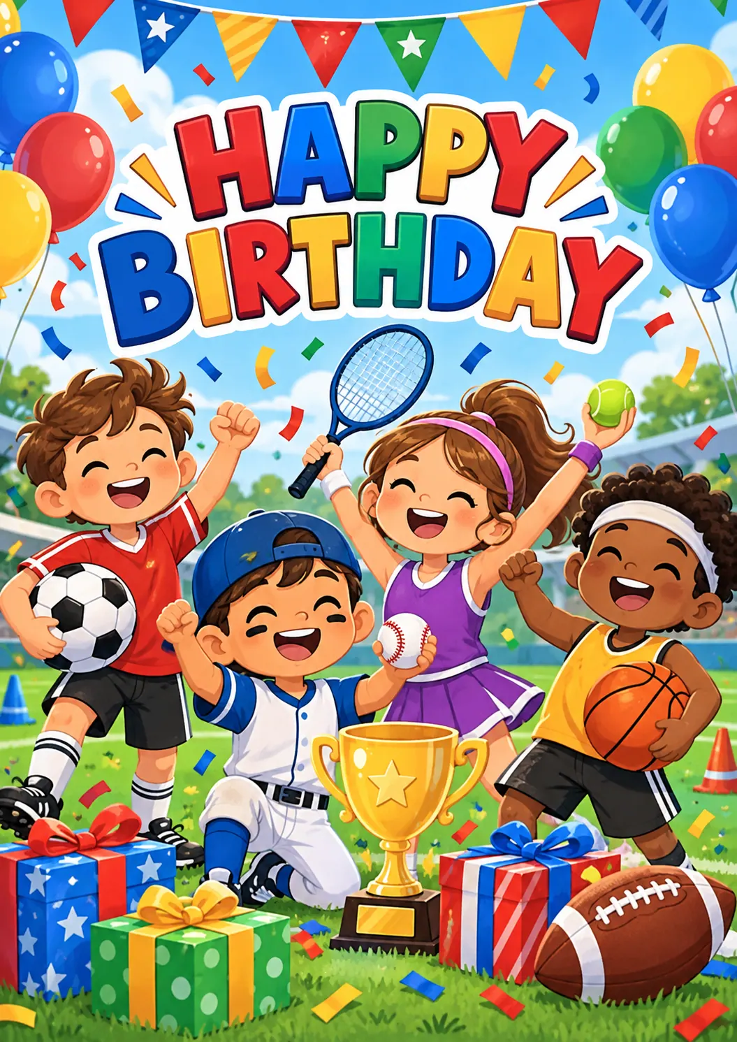Happy Birthday Sports All-Star Kids Birthday Poster printable poster preview