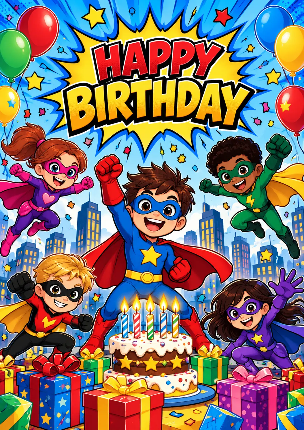 Happy Birthday Superhero Comic Kids Birthday Poster printable poster preview