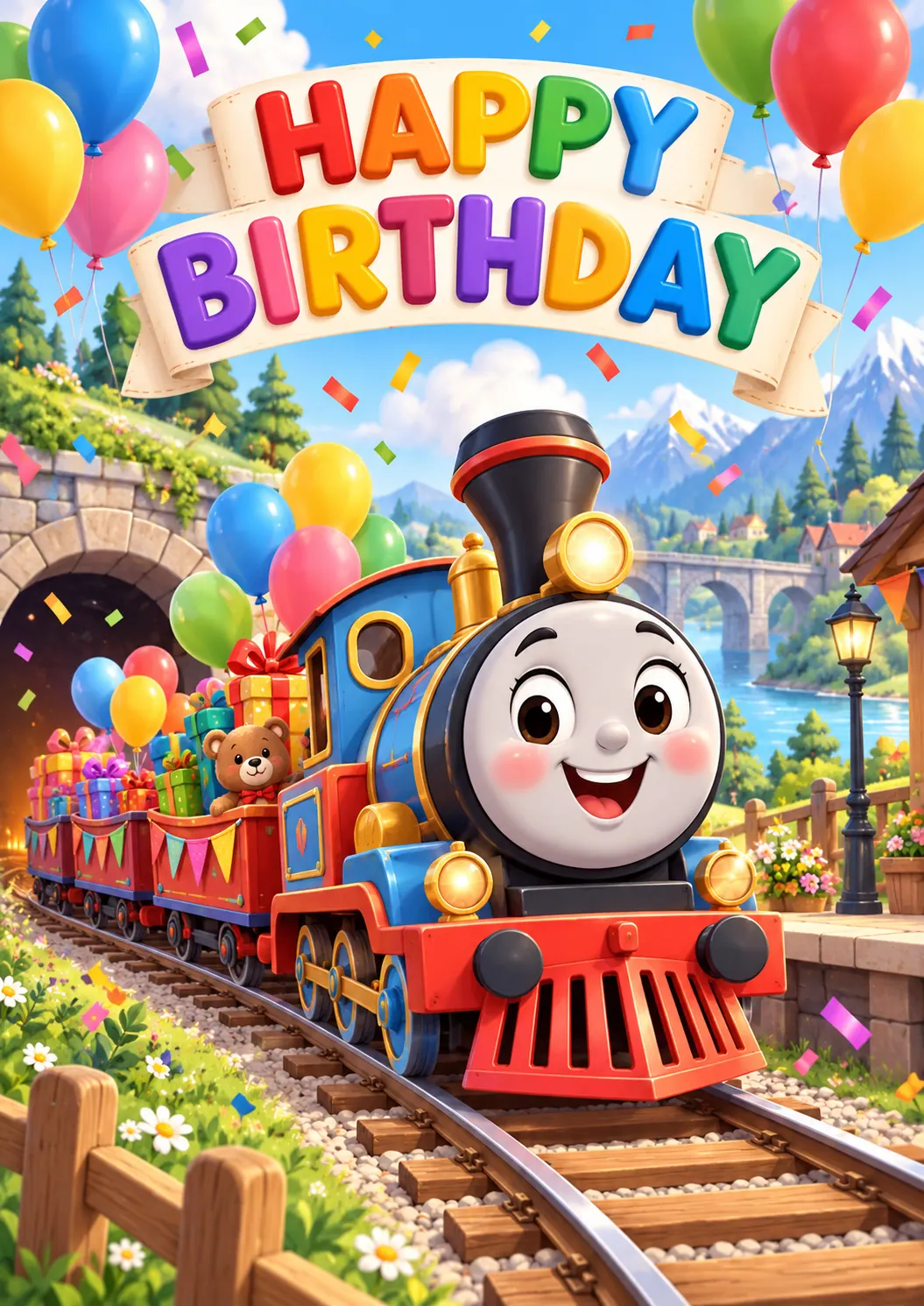 Happy Birthday Train Adventure Kids Birthday Poster printable poster preview
