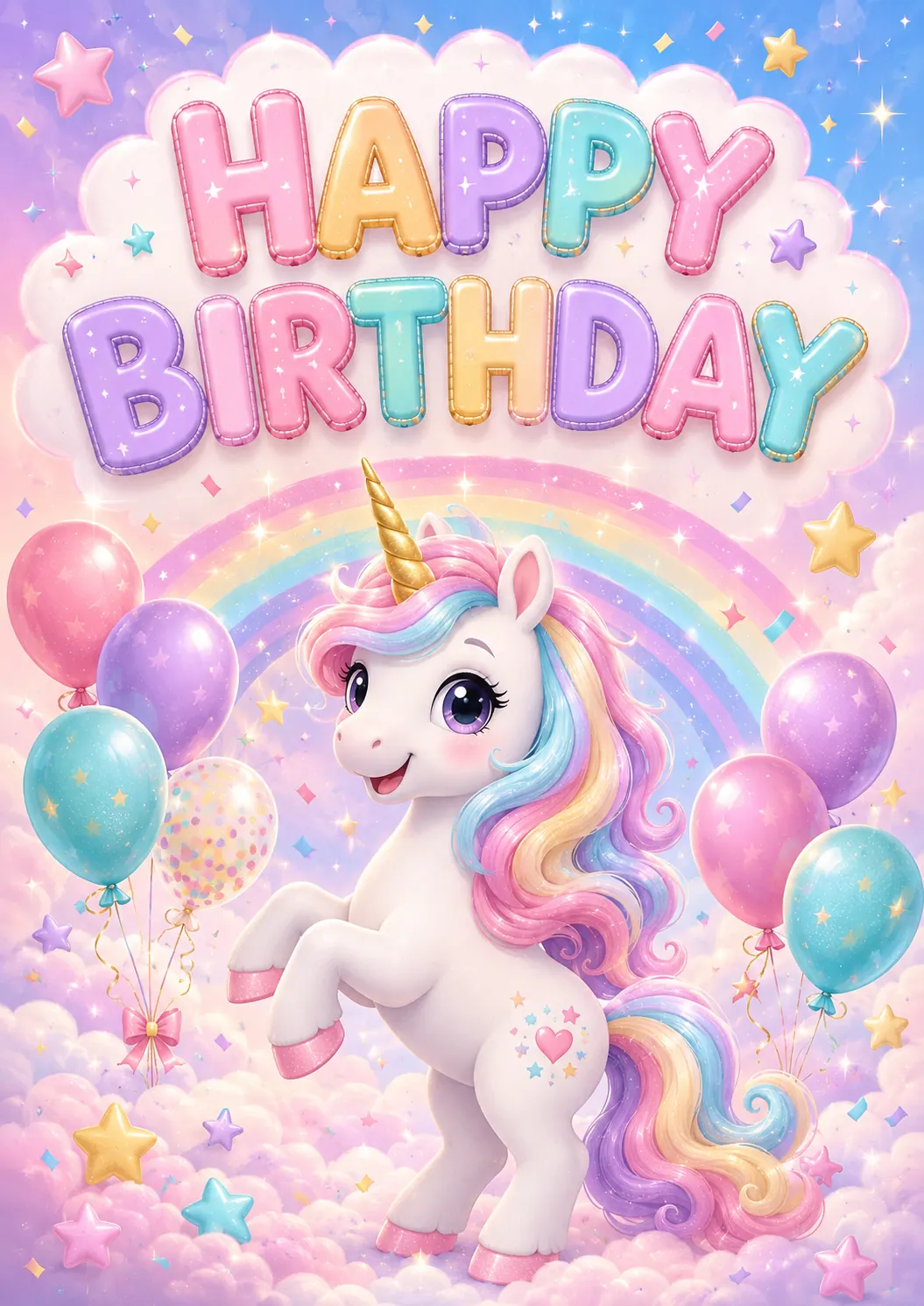 Druckvorschau für Happy Birthday Einhorn Kindergeburtstagsposter