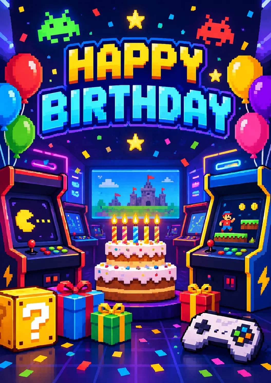 Happy Birthday Video Game Arcade Kids Birthday Poster printable poster preview