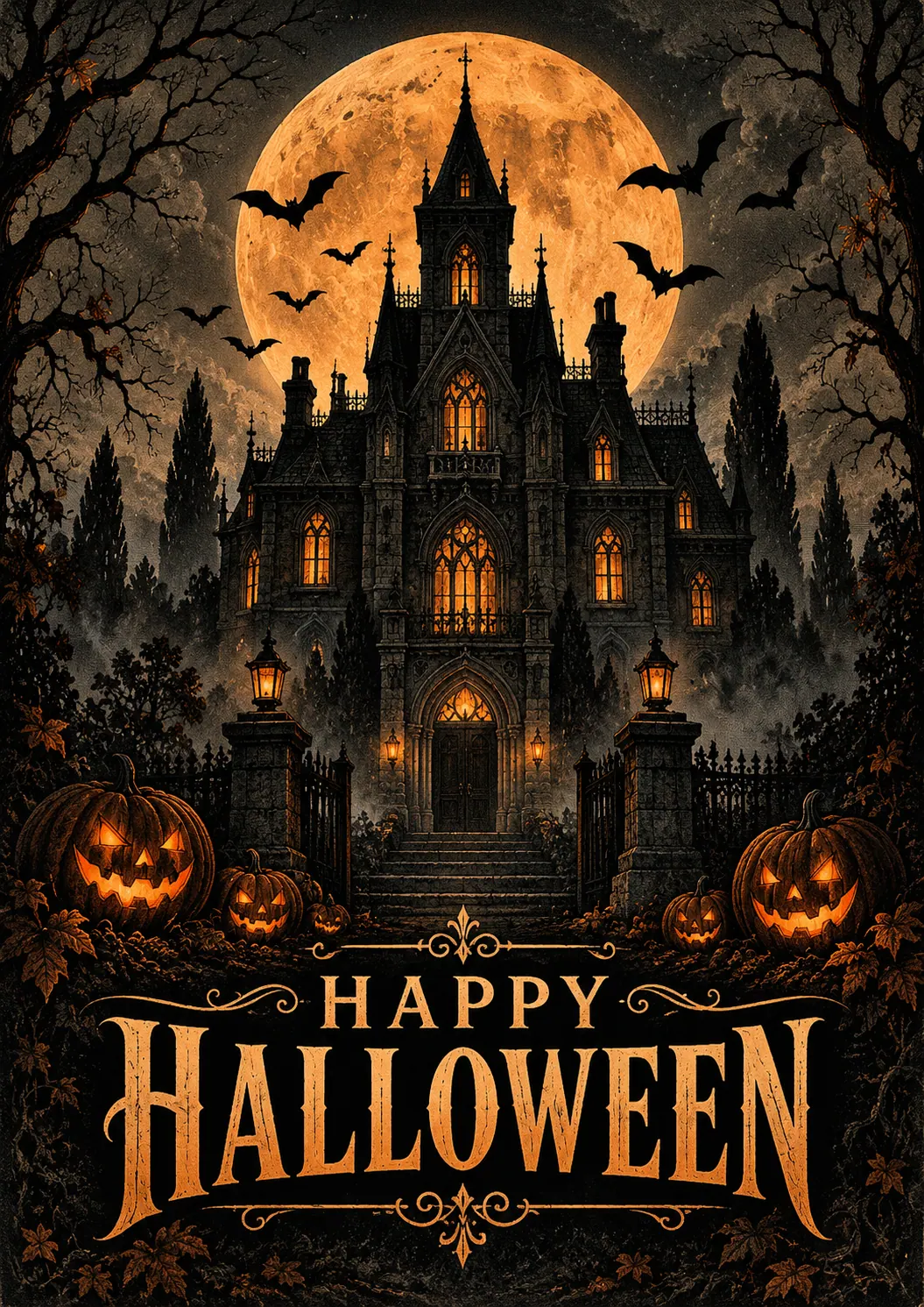 Happy Halloween Vintage Haunted Mansion Elegant Poster printable poster preview