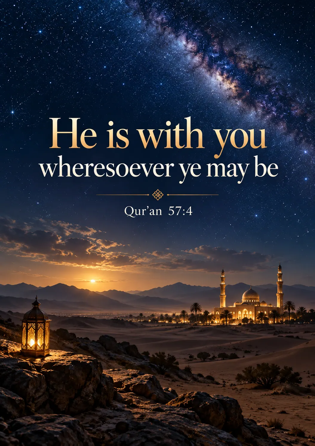 He is with you wheresoever ye may be 57:4 Cinematic Islamic Qur'an Verse Poster printable poster preview