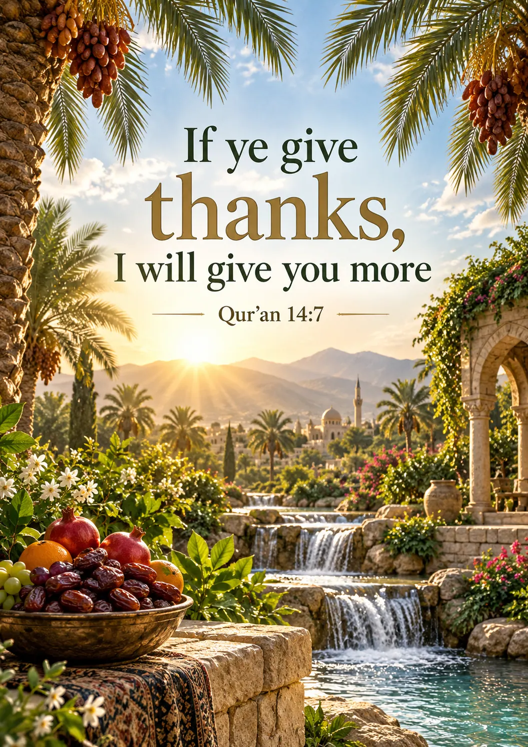 If ye give thanks, I will give you more 14:7 Cinematic Islamic Qur'an Verse Poster printable poster preview