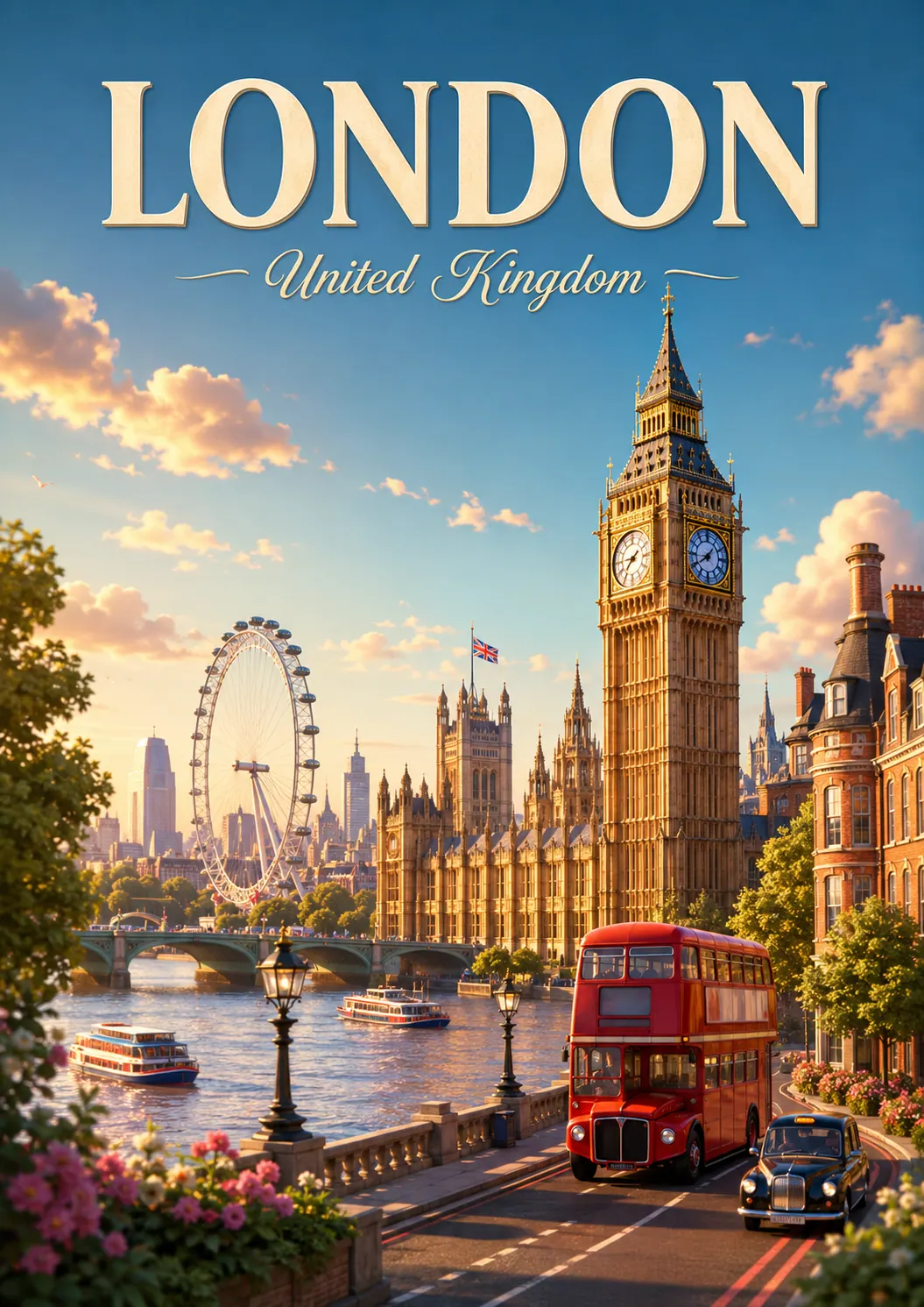 London United Kingdom Cinematic 3D Cartoon City Poster printable poster preview