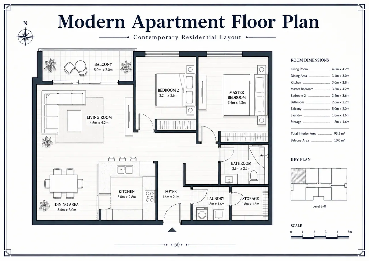 Vista previa imprimible de Póster del plano de planta del apartamento moderno