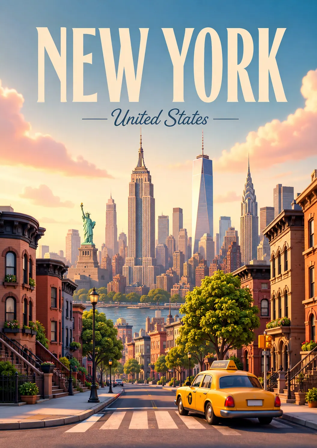 New York United States Cinematic 3D Cartoon City Poster printable poster preview