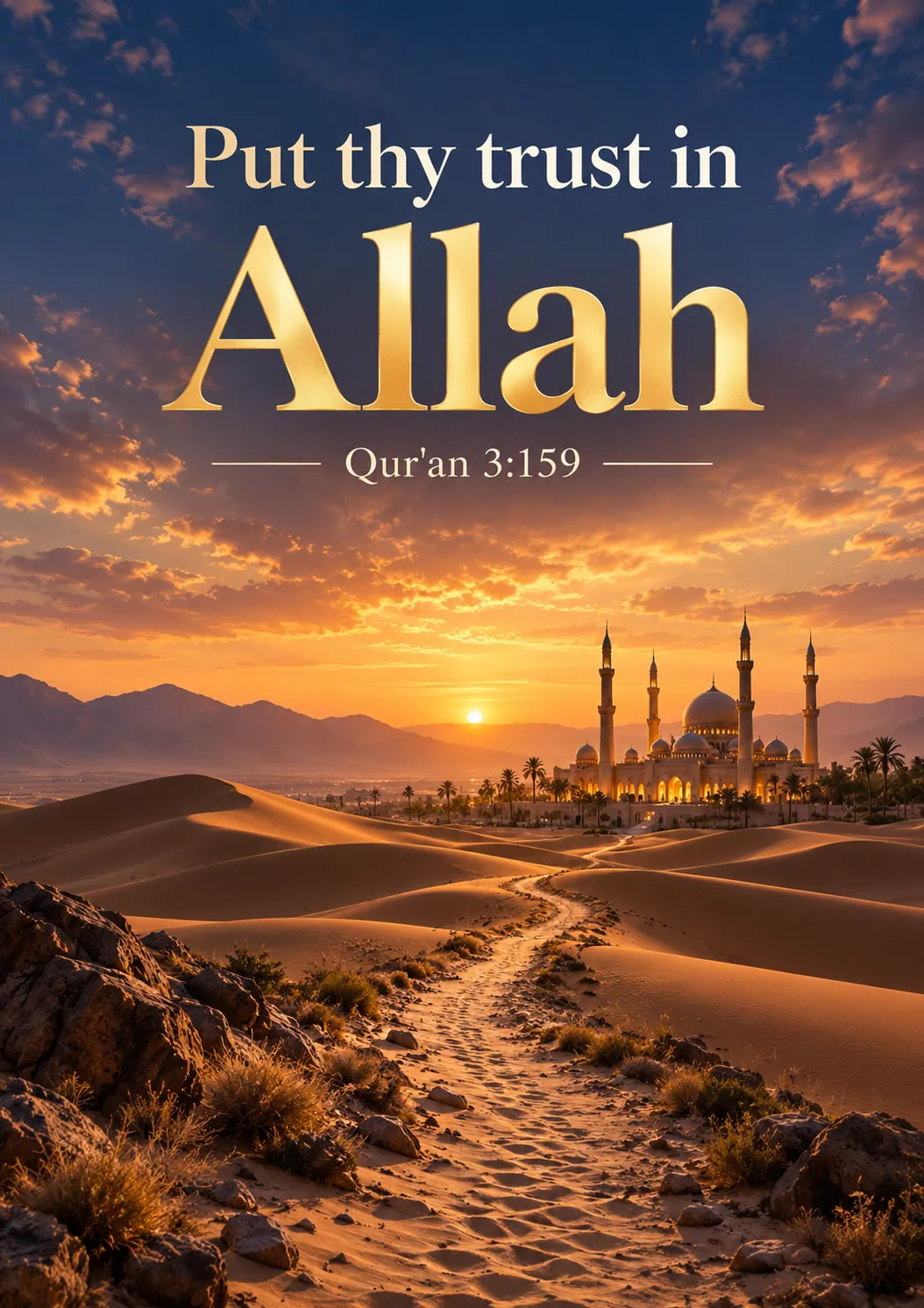 Put thy trust in Allah 3:159 Cinematic Islamic Qur'an Verse Poster printable poster preview