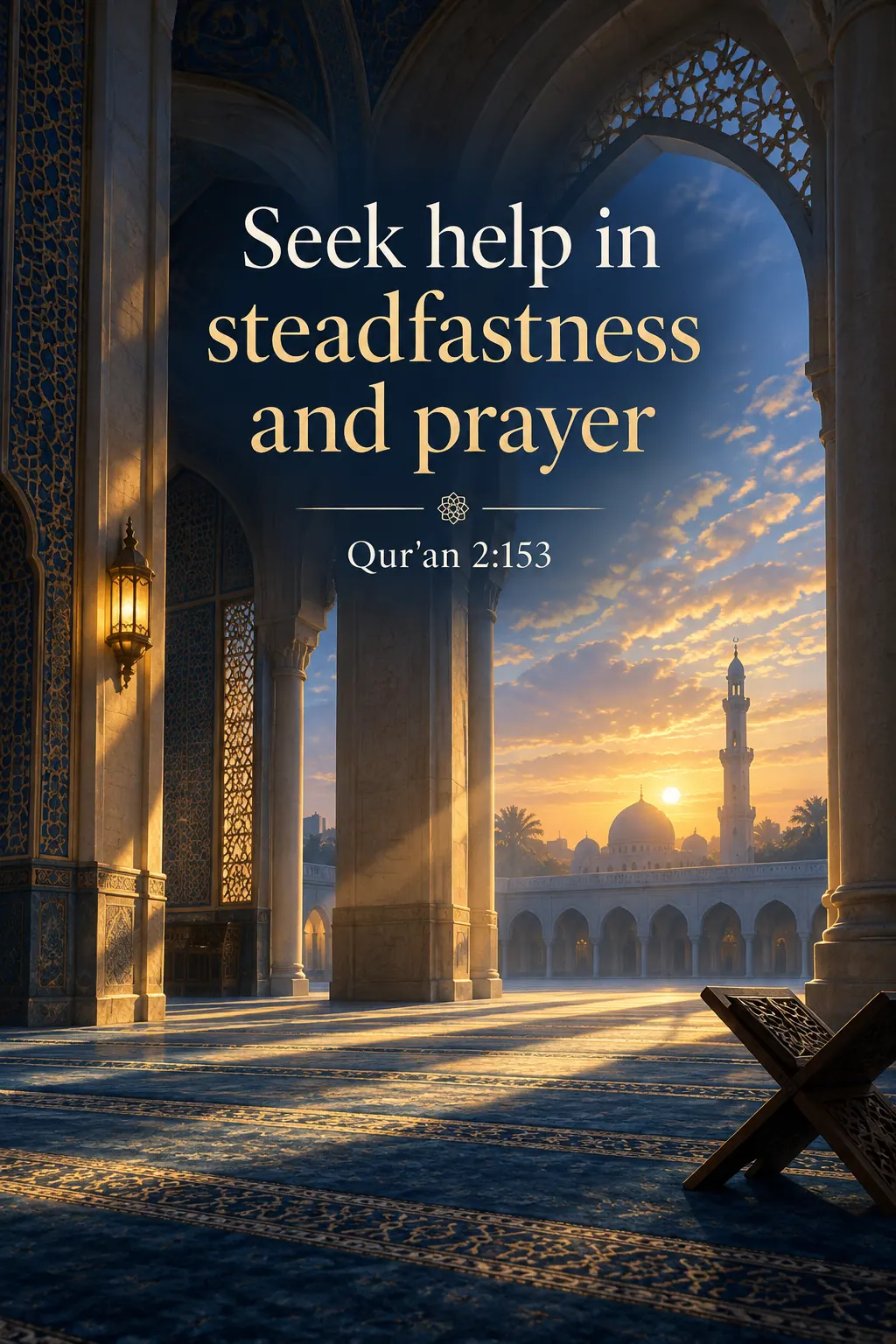 Seek help in steadfastness and prayer 2:153 Cinematic Islamic Qur'an Verse Poster printable poster preview