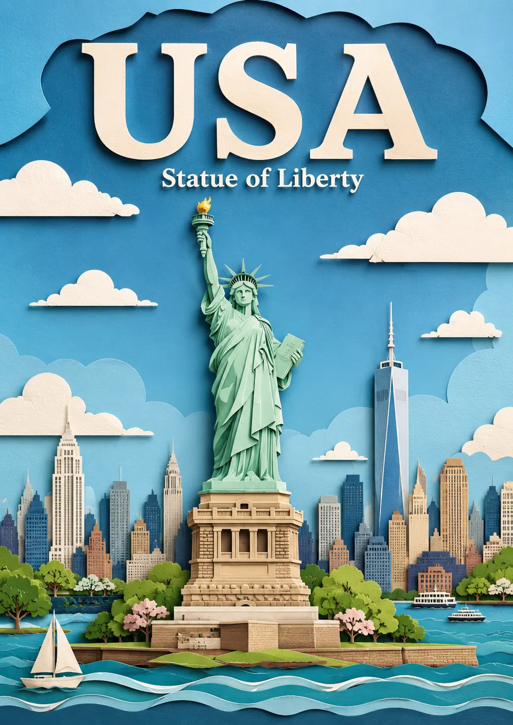 Statue of Liberty United States Paper Cut Travel Poster printable poster preview