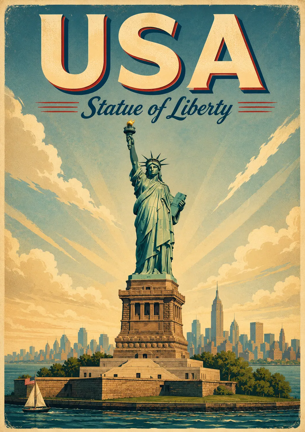 Statue of Liberty United States Vintage Travel Poster printable poster preview