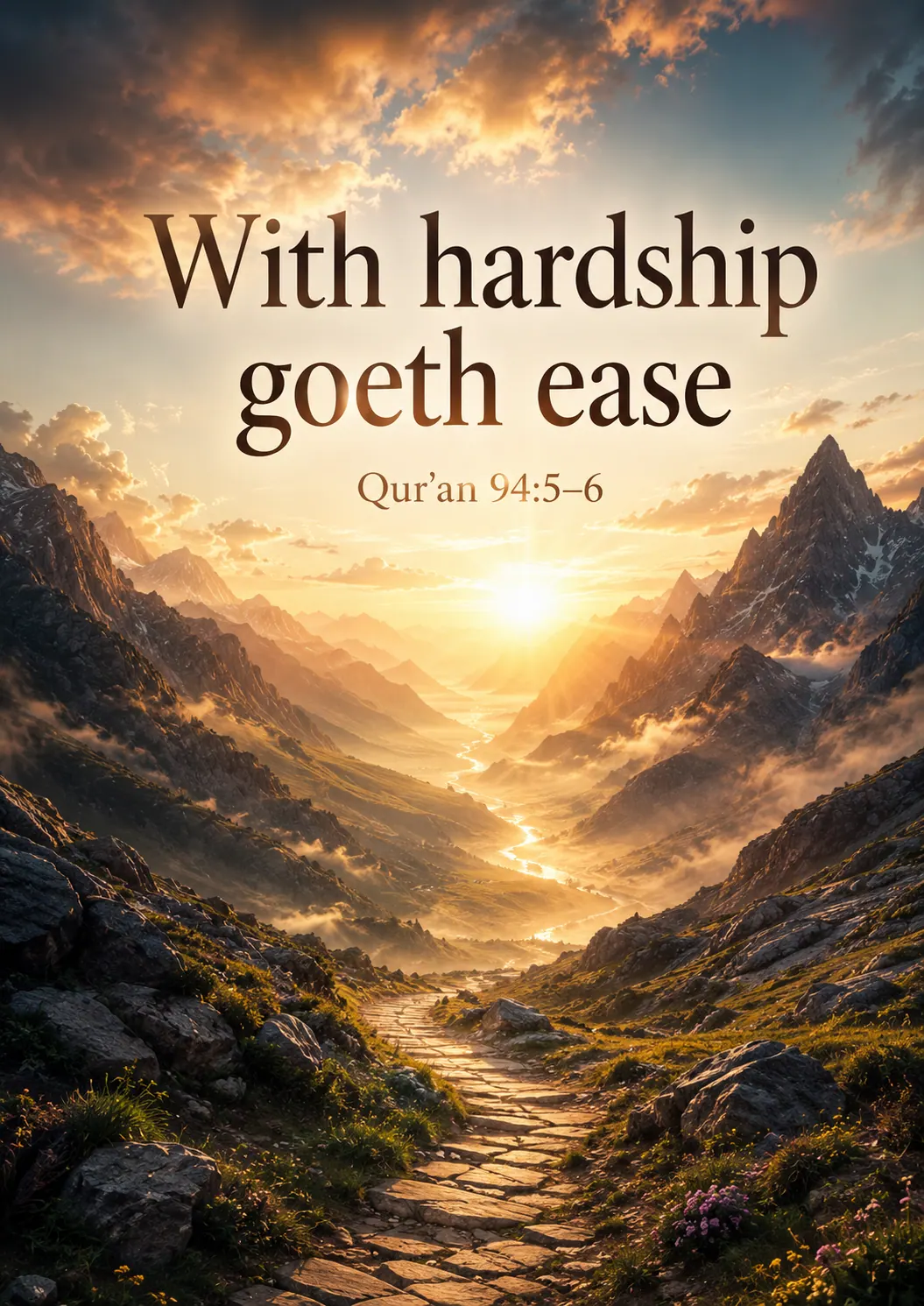 With hardship goeth ease 94:5–6 Cinematic Islamic Qur'an Verse Poster printable poster preview