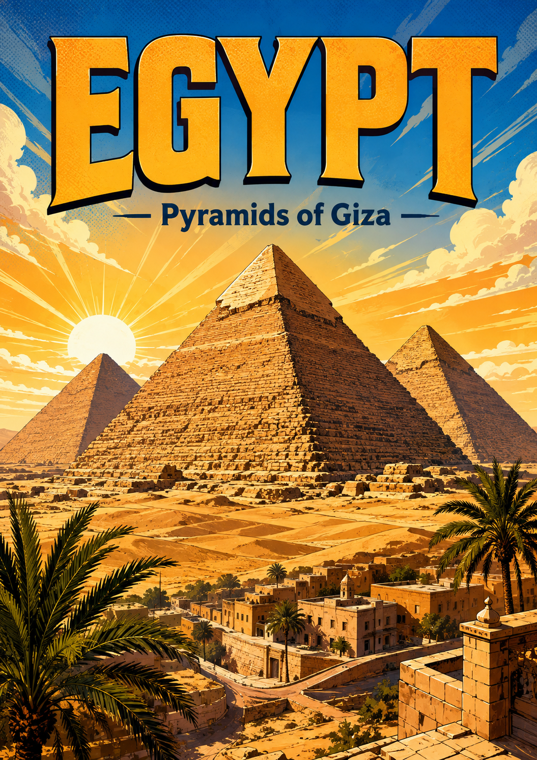 Poster Perjalanan Ilustrasi Komik Piramida Giza Mesir poster design preview