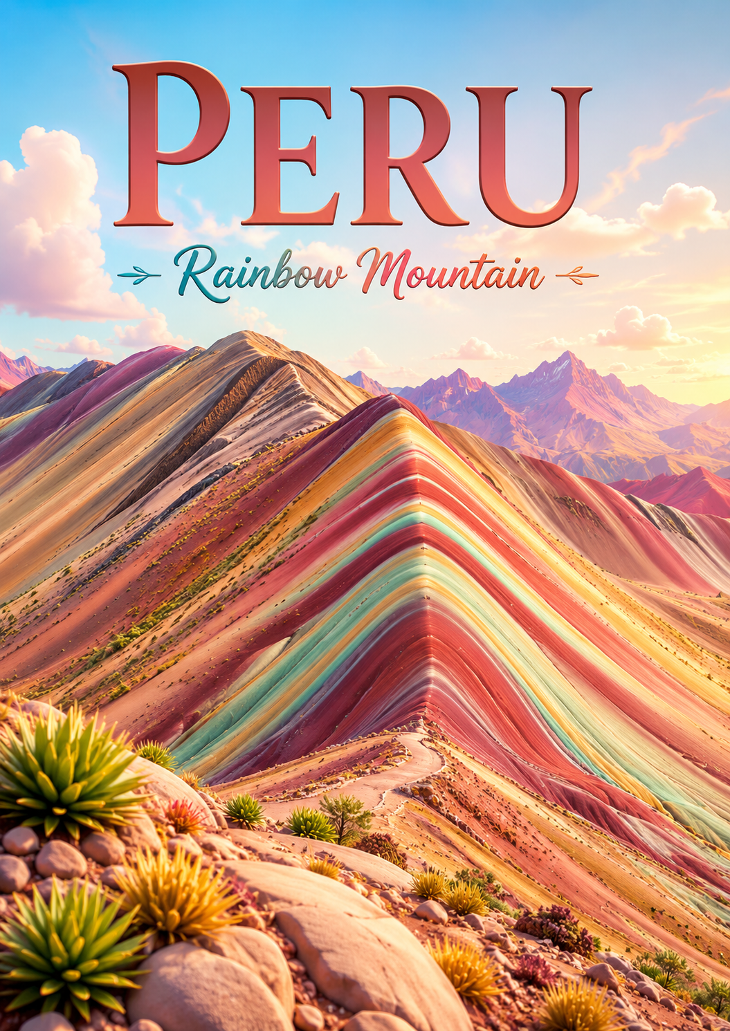 Rainbow Mountain Peru Cinematic 3D Cartoon Nature Poster poster design preview